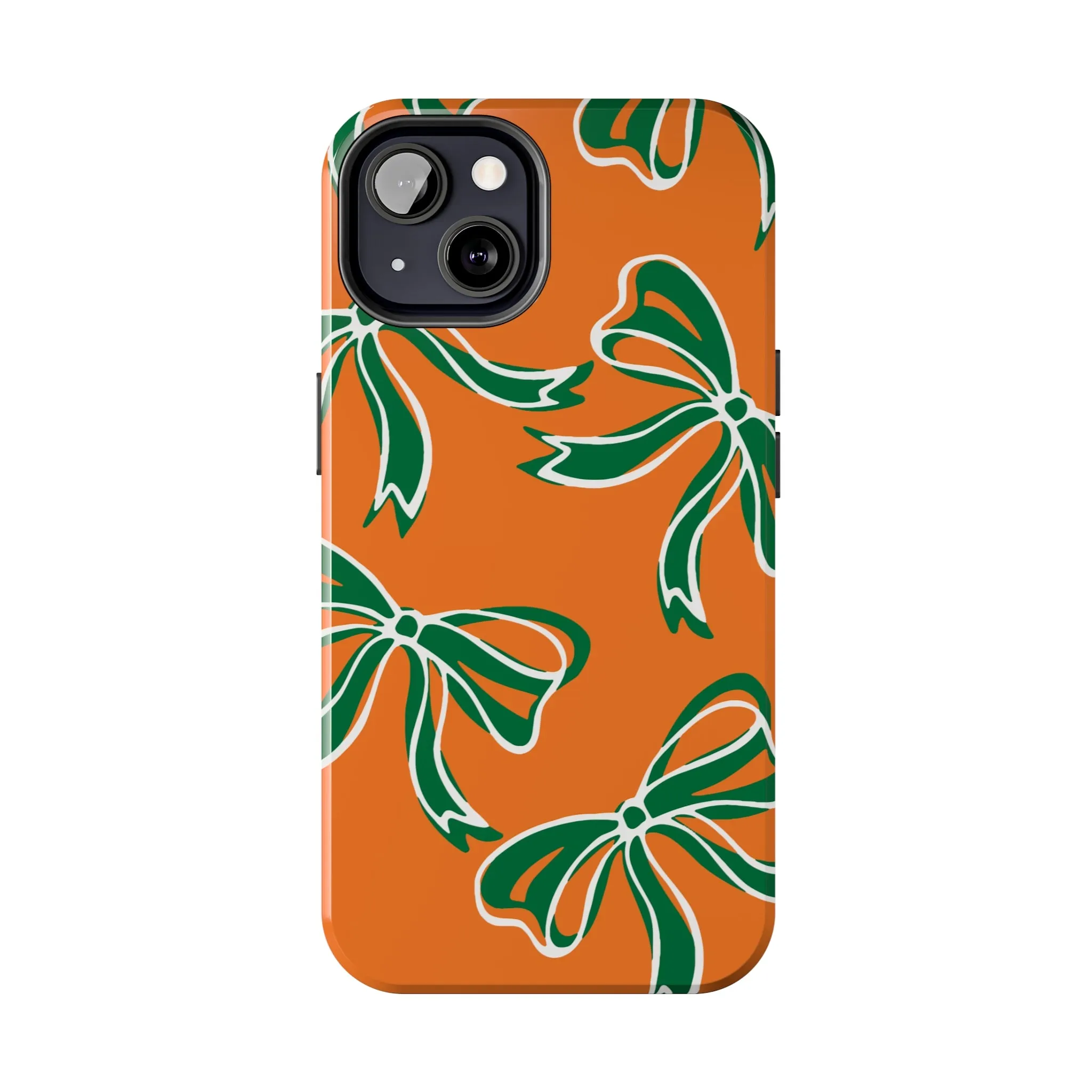 Trendy Bow Phone Case, Bed Party Bow Iphone case, Bow Phone Case, - Miami Hurricanes, 305, Miami, Orange and Green