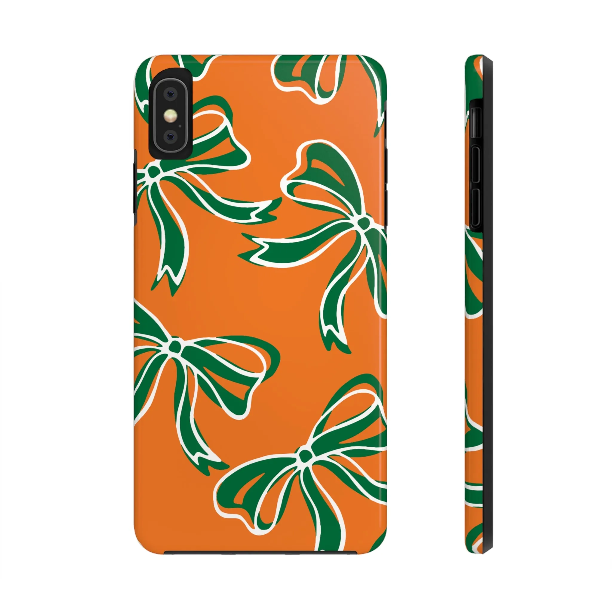 Trendy Bow Phone Case, Bed Party Bow Iphone case, Bow Phone Case, - Miami Hurricanes, 305, Miami, Orange and Green