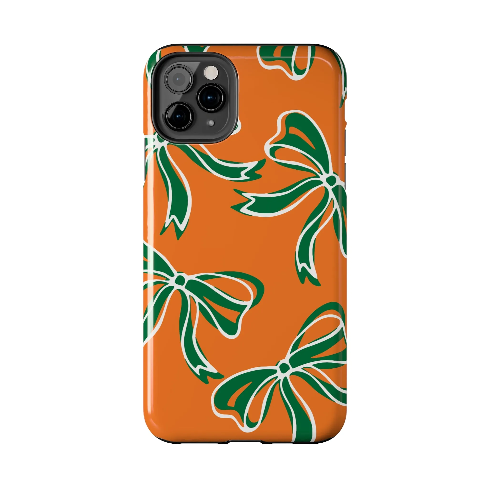 Trendy Bow Phone Case, Bed Party Bow Iphone case, Bow Phone Case, - Miami Hurricanes, 305, Miami, Orange and Green