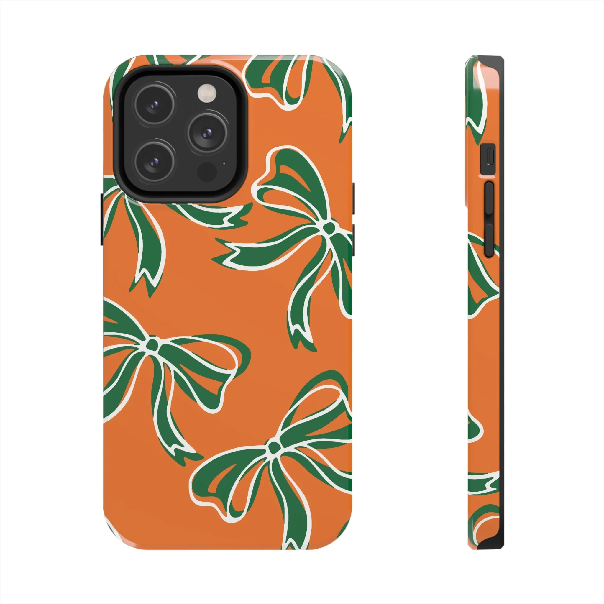 Trendy Bow Phone Case, Bed Party Bow Iphone case, Bow Phone Case, - Miami Hurricanes, 305, Miami, Orange and Green