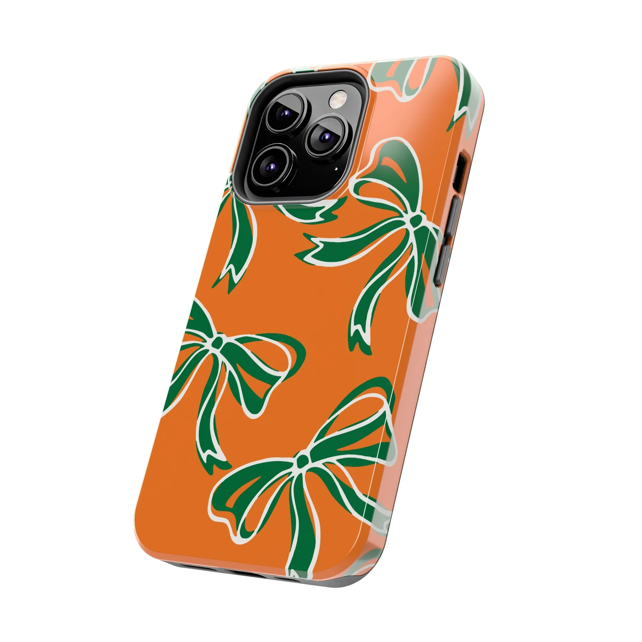 Trendy Bow Phone Case, Bed Party Bow Iphone case, Bow Phone Case, - Miami Hurricanes, 305, Miami, Orange and Green