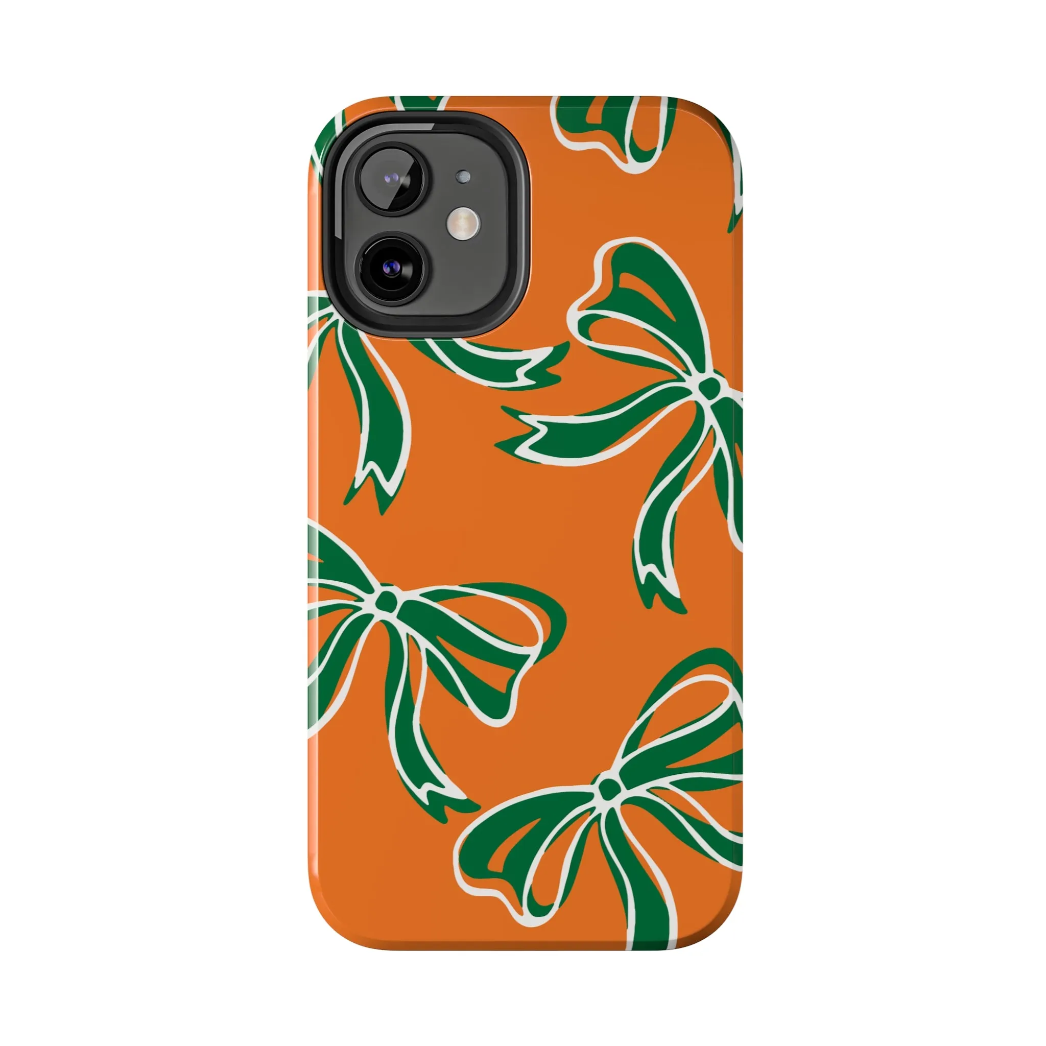 Trendy Bow Phone Case, Bed Party Bow Iphone case, Bow Phone Case, - Miami Hurricanes, 305, Miami, Orange and Green