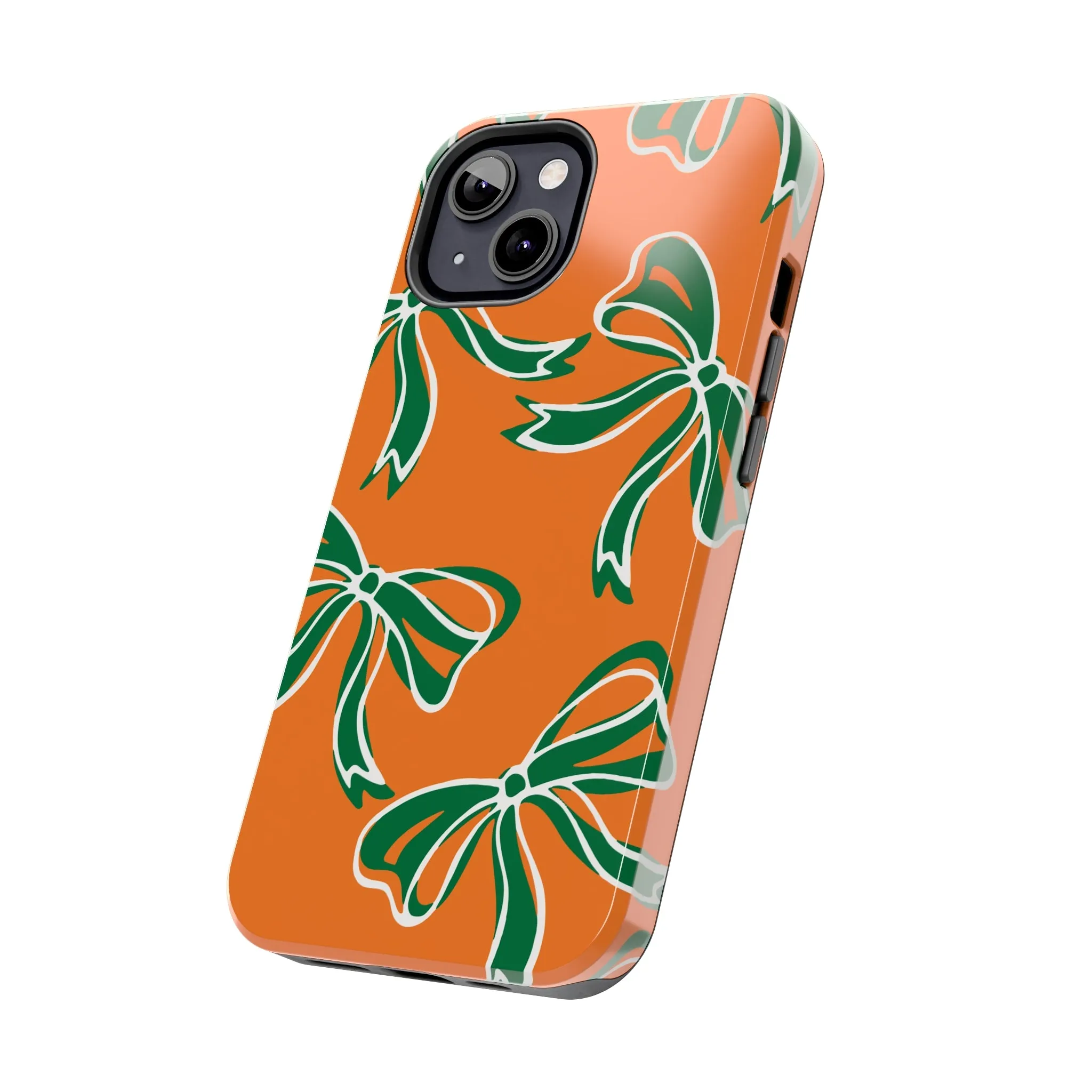 Trendy Bow Phone Case, Bed Party Bow Iphone case, Bow Phone Case, - Miami Hurricanes, 305, Miami, Orange and Green