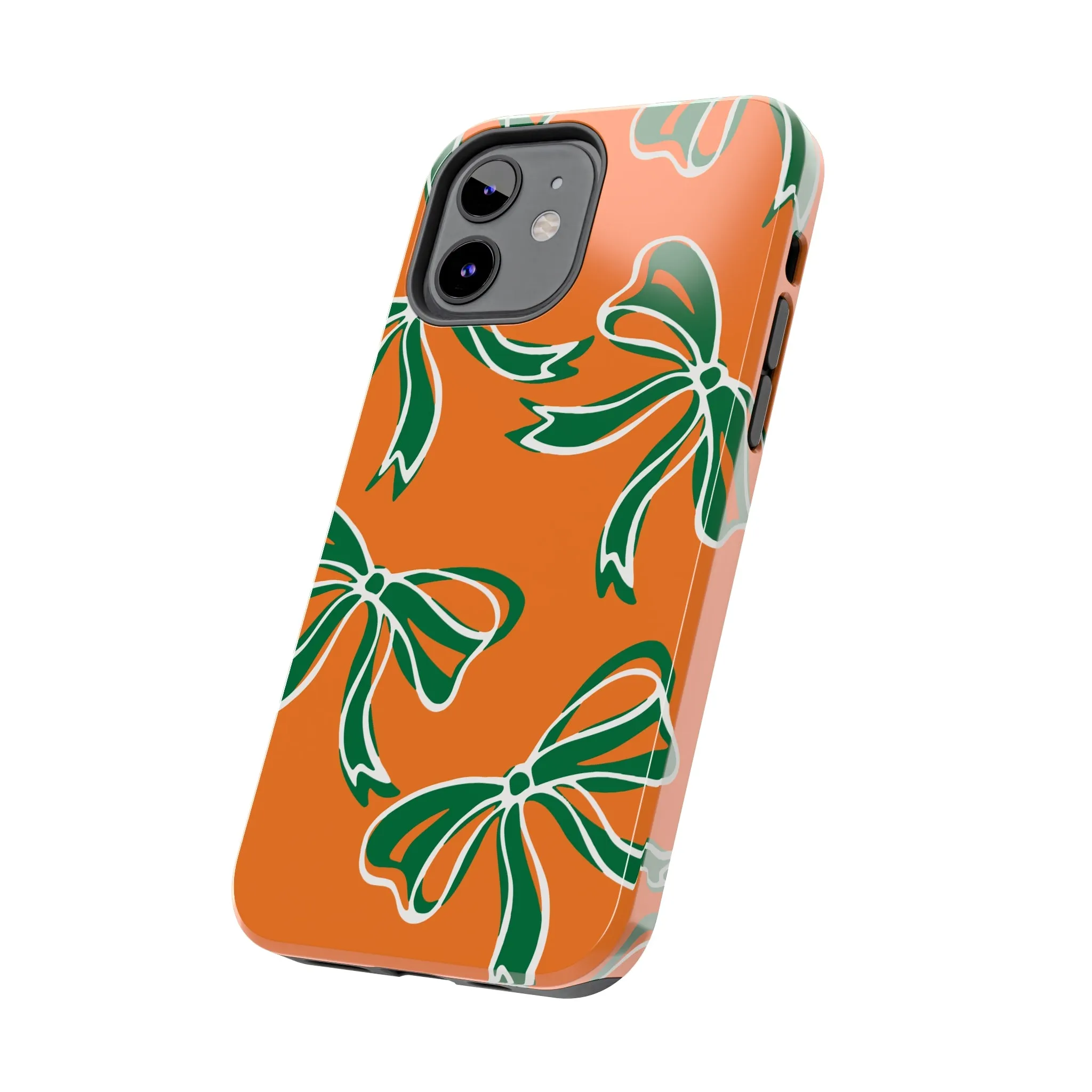 Trendy Bow Phone Case, Bed Party Bow Iphone case, Bow Phone Case, - Miami Hurricanes, 305, Miami, Orange and Green