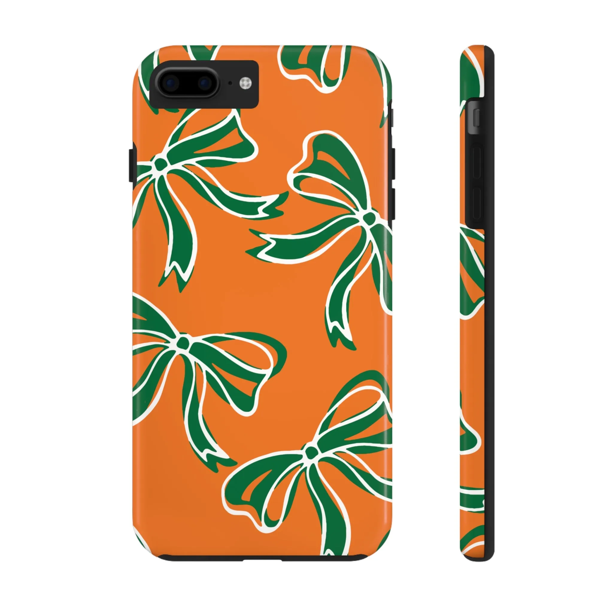 Trendy Bow Phone Case, Bed Party Bow Iphone case, Bow Phone Case, - Miami Hurricanes, 305, Miami, Orange and Green