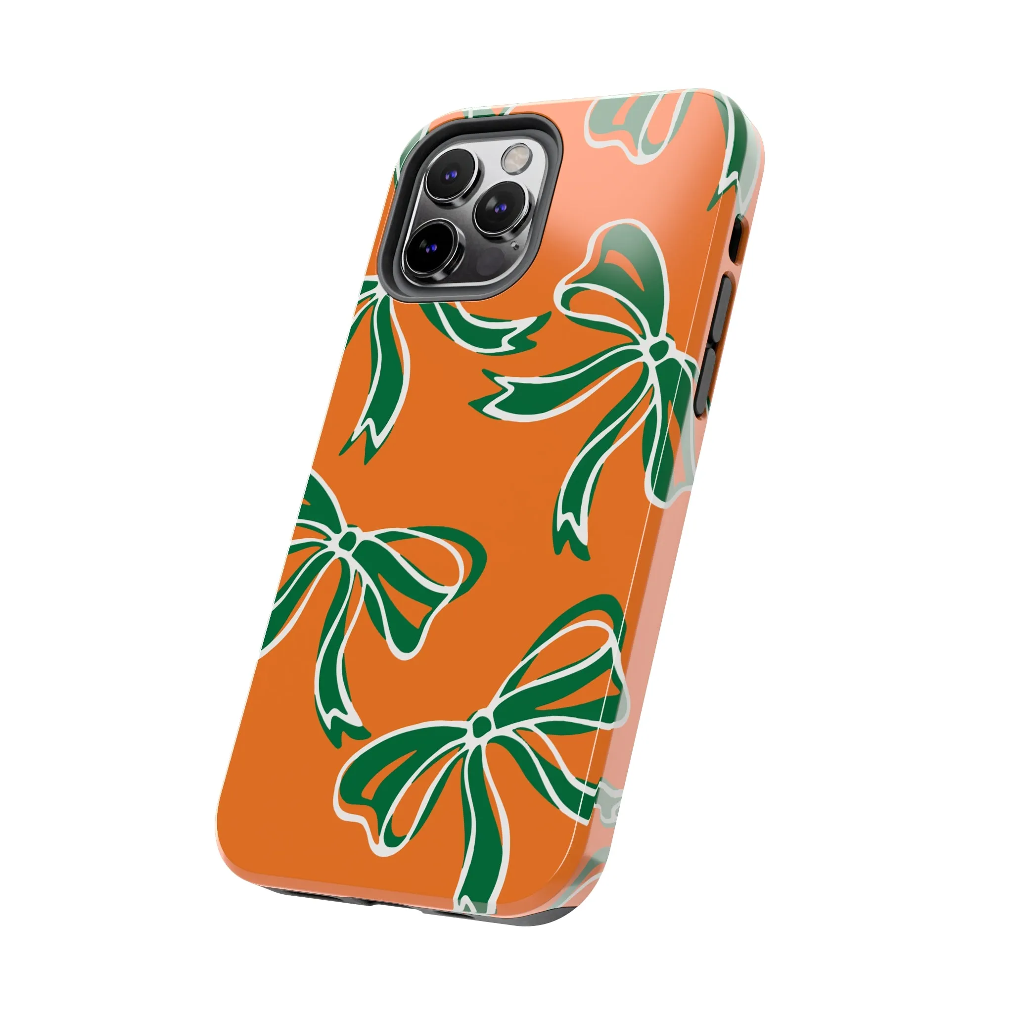 Trendy Bow Phone Case, Bed Party Bow Iphone case, Bow Phone Case, - Miami Hurricanes, 305, Miami, Orange and Green