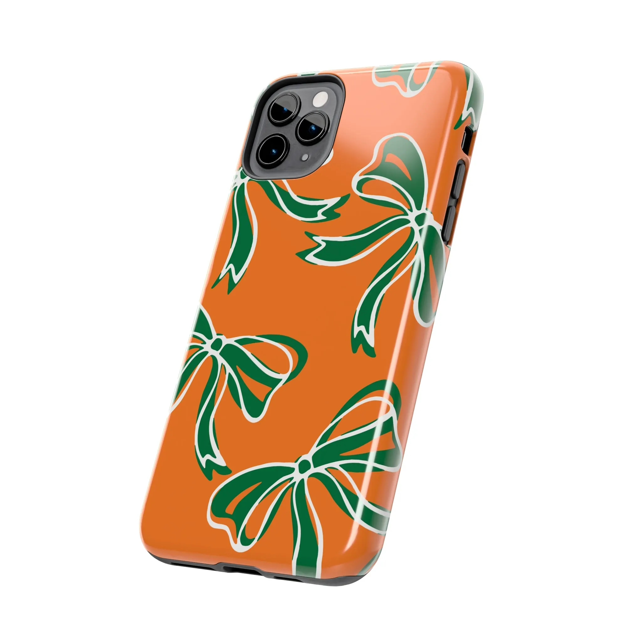 Trendy Bow Phone Case, Bed Party Bow Iphone case, Bow Phone Case, - Miami Hurricanes, 305, Miami, Orange and Green