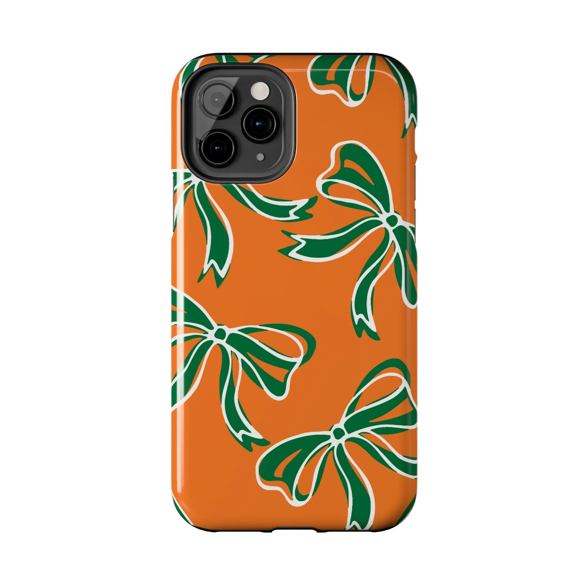 Trendy Bow Phone Case, Bed Party Bow Iphone case, Bow Phone Case, - Miami Hurricanes, 305, Miami, Orange and Green