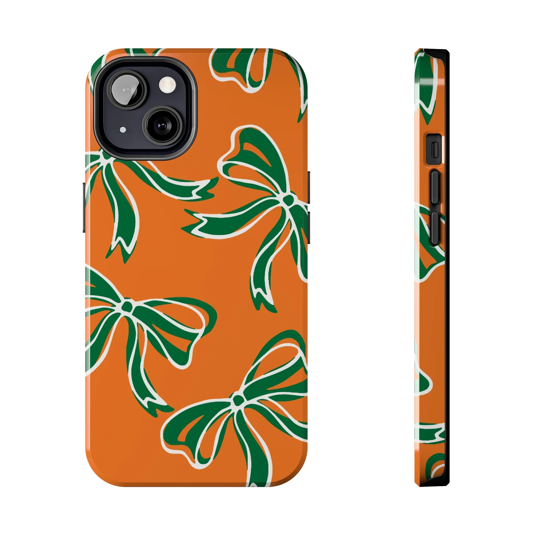 Trendy Bow Phone Case, Bed Party Bow Iphone case, Bow Phone Case, - Miami Hurricanes, 305, Miami, Orange and Green