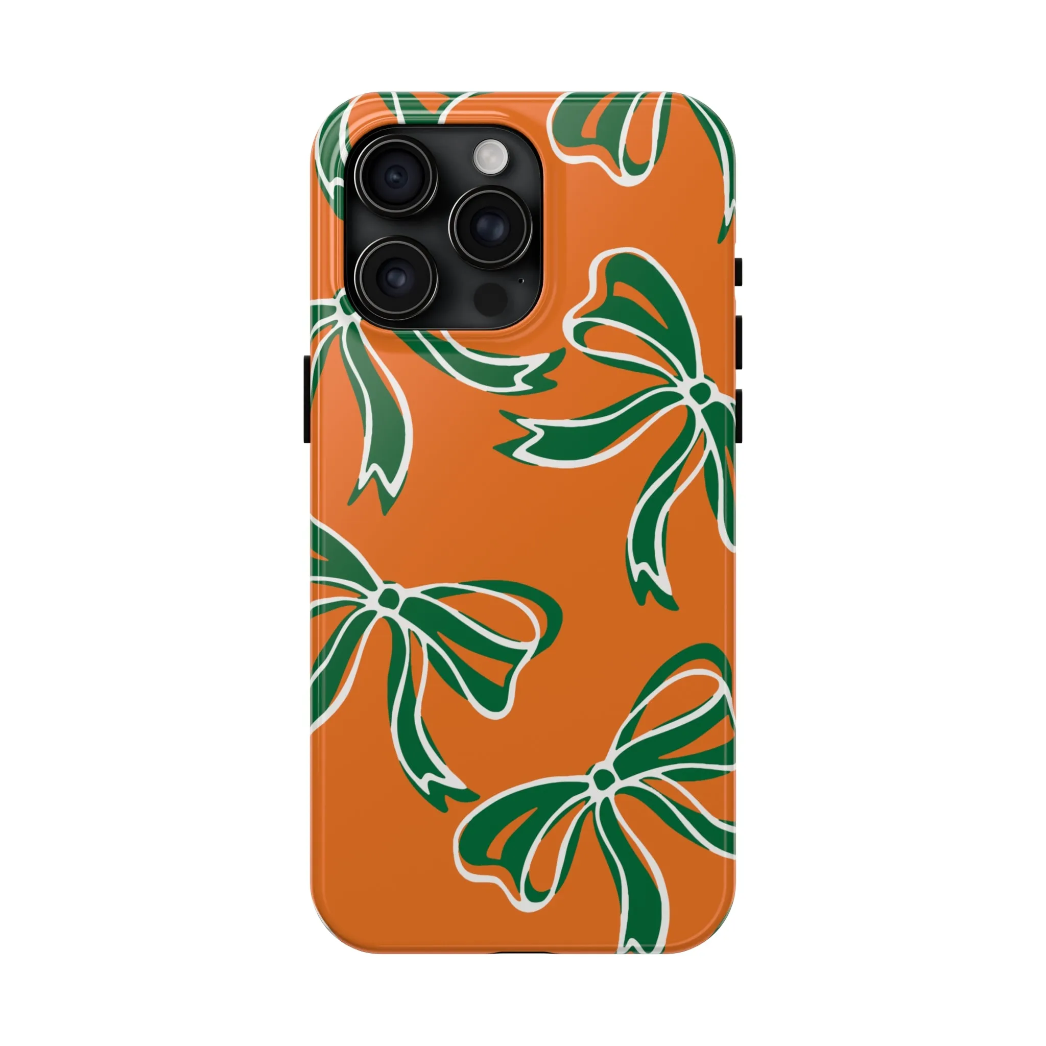 Trendy Bow Phone Case, Bed Party Bow Iphone case, Bow Phone Case, - Miami Hurricanes, 305, Miami, Orange and Green