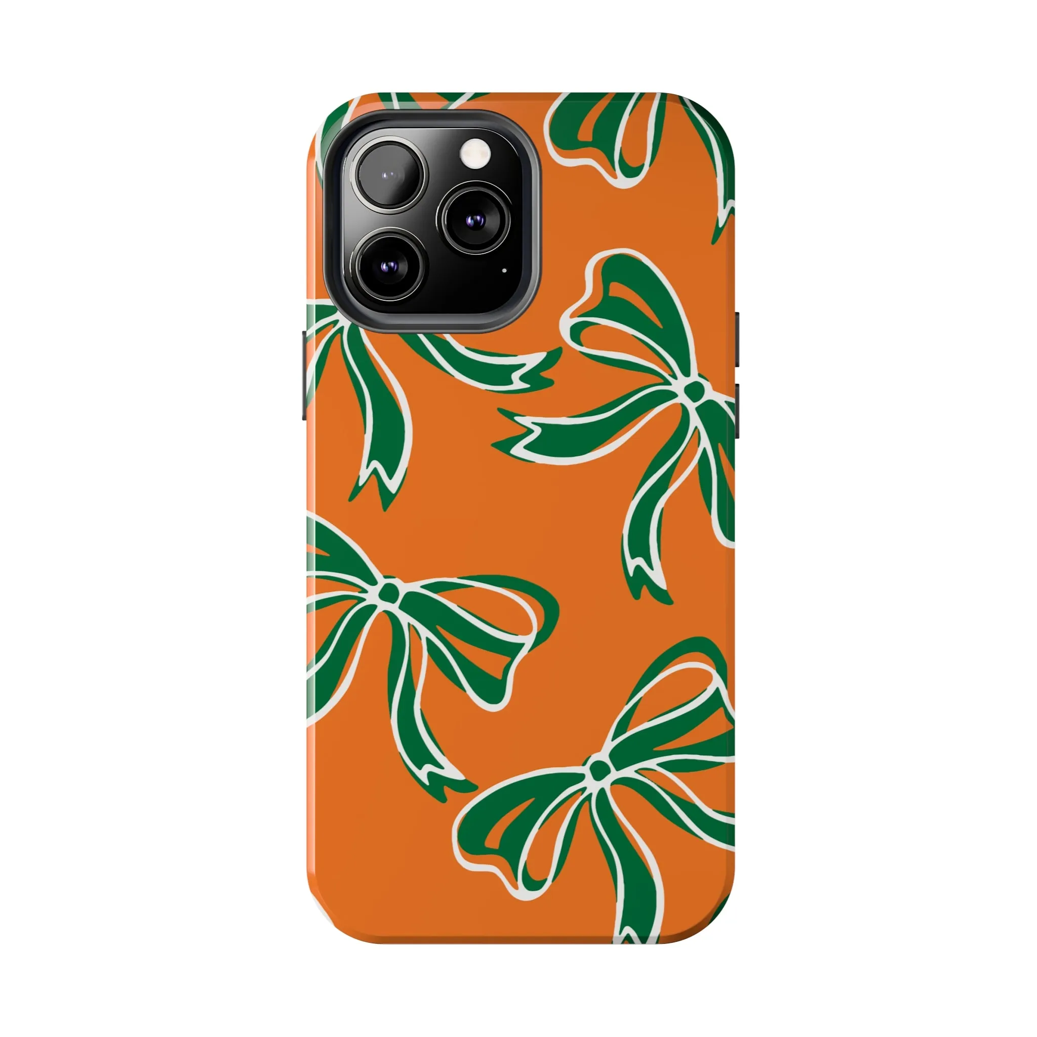 Trendy Bow Phone Case, Bed Party Bow Iphone case, Bow Phone Case, - Miami Hurricanes, 305, Miami, Orange and Green