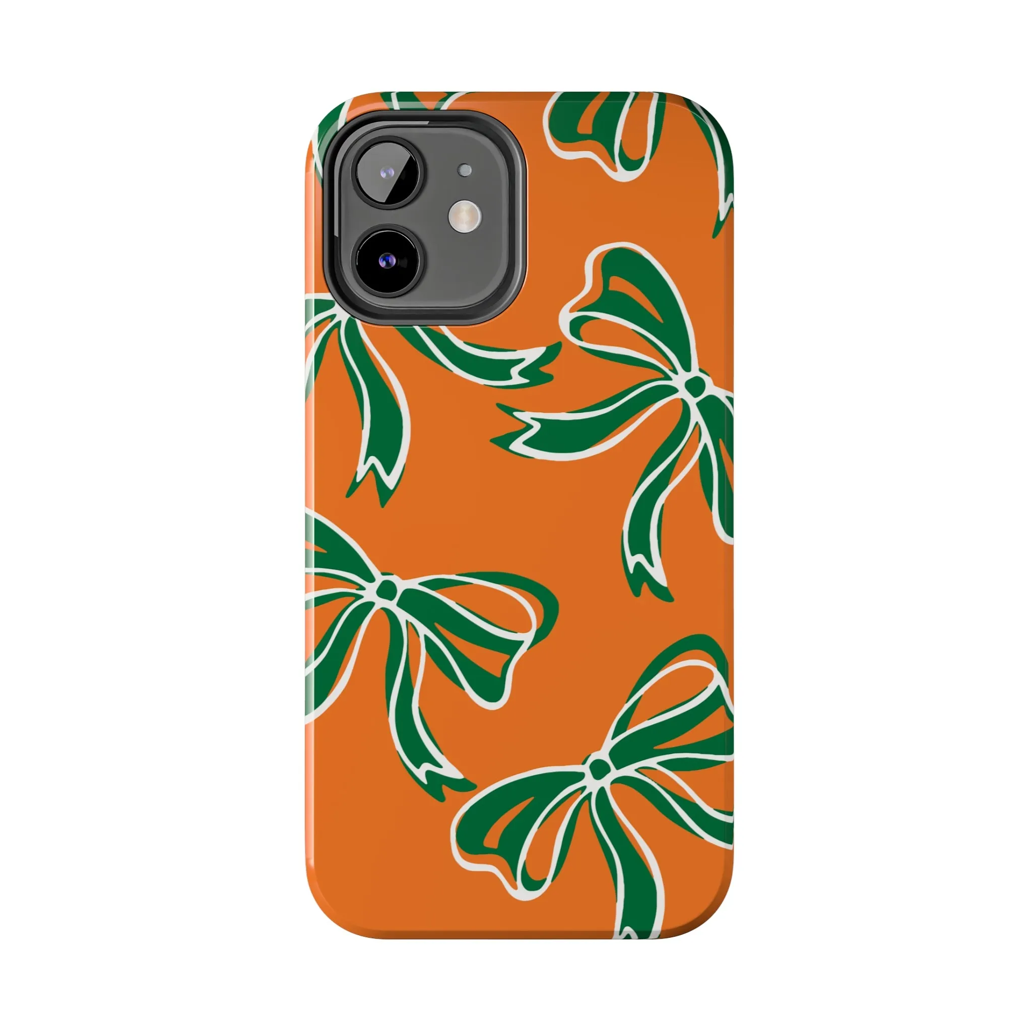 Trendy Bow Phone Case, Bed Party Bow Iphone case, Bow Phone Case, - Miami Hurricanes, 305, Miami, Orange and Green