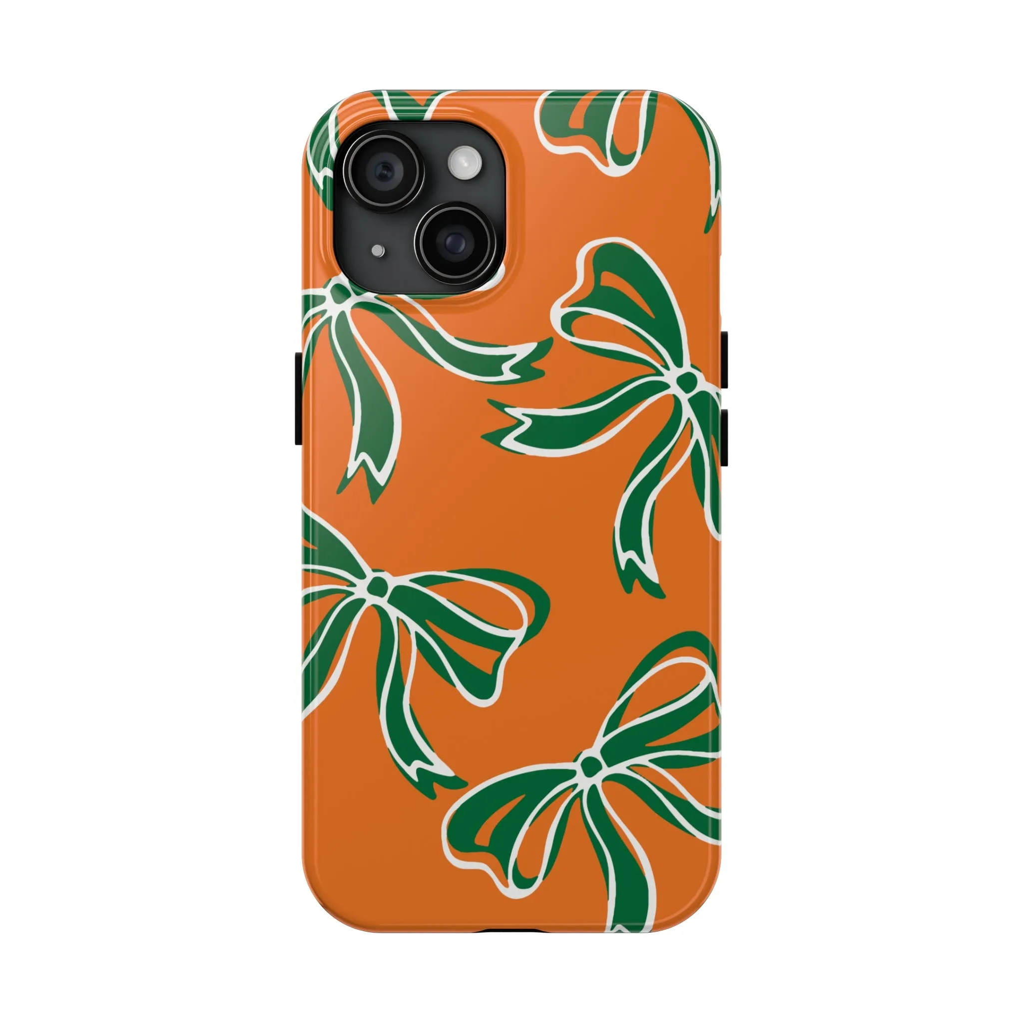 Trendy Bow Phone Case, Bed Party Bow Iphone case, Bow Phone Case, - Miami Hurricanes, 305, Miami, Orange and Green