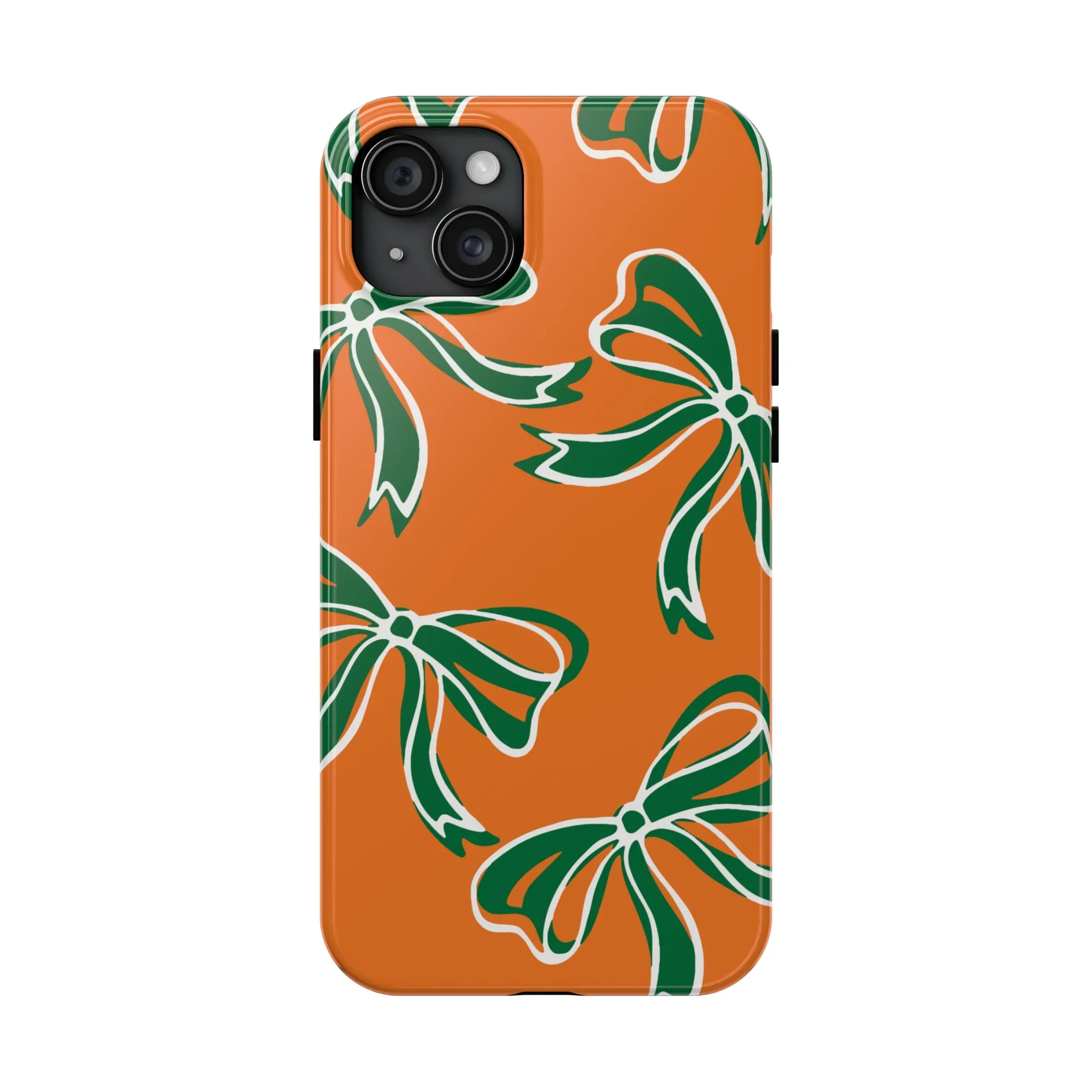 Trendy Bow Phone Case, Bed Party Bow Iphone case, Bow Phone Case, - Miami Hurricanes, 305, Miami, Orange and Green