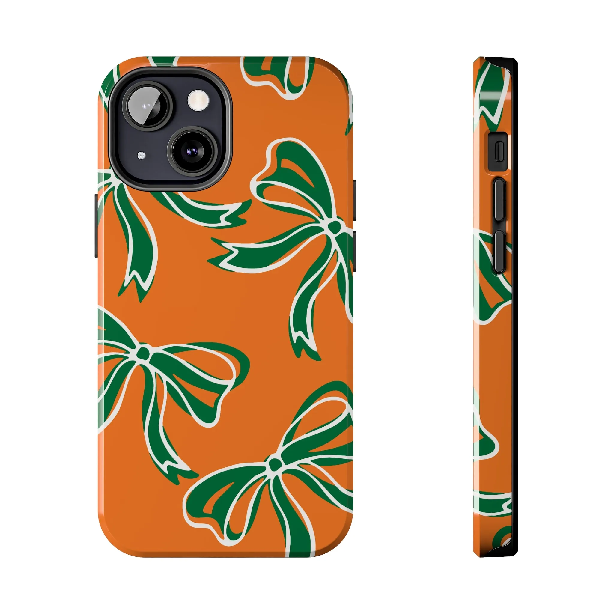 Trendy Bow Phone Case, Bed Party Bow Iphone case, Bow Phone Case, - Miami Hurricanes, 305, Miami, Orange and Green