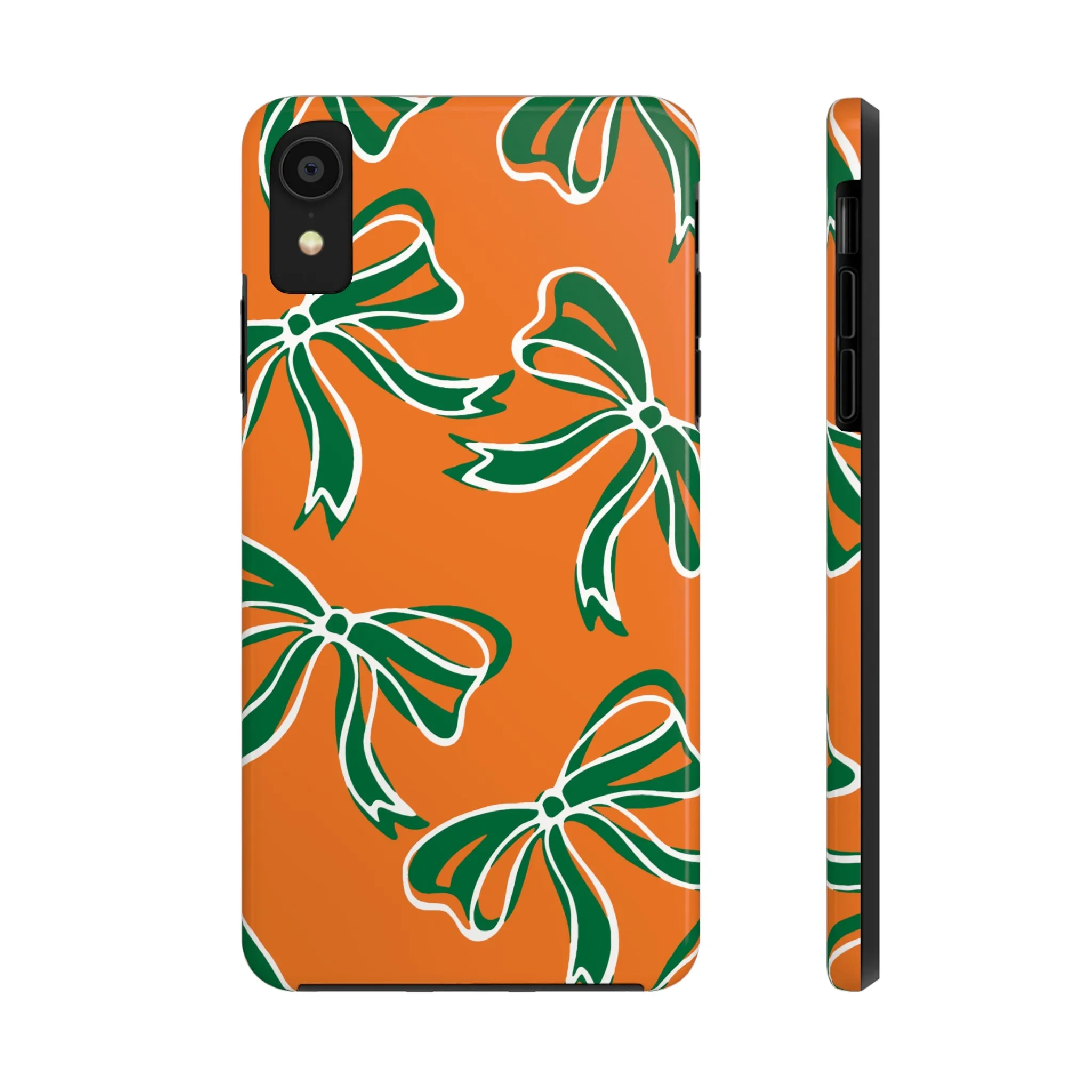 Trendy Bow Phone Case, Bed Party Bow Iphone case, Bow Phone Case, - Miami Hurricanes, 305, Miami, Orange and Green