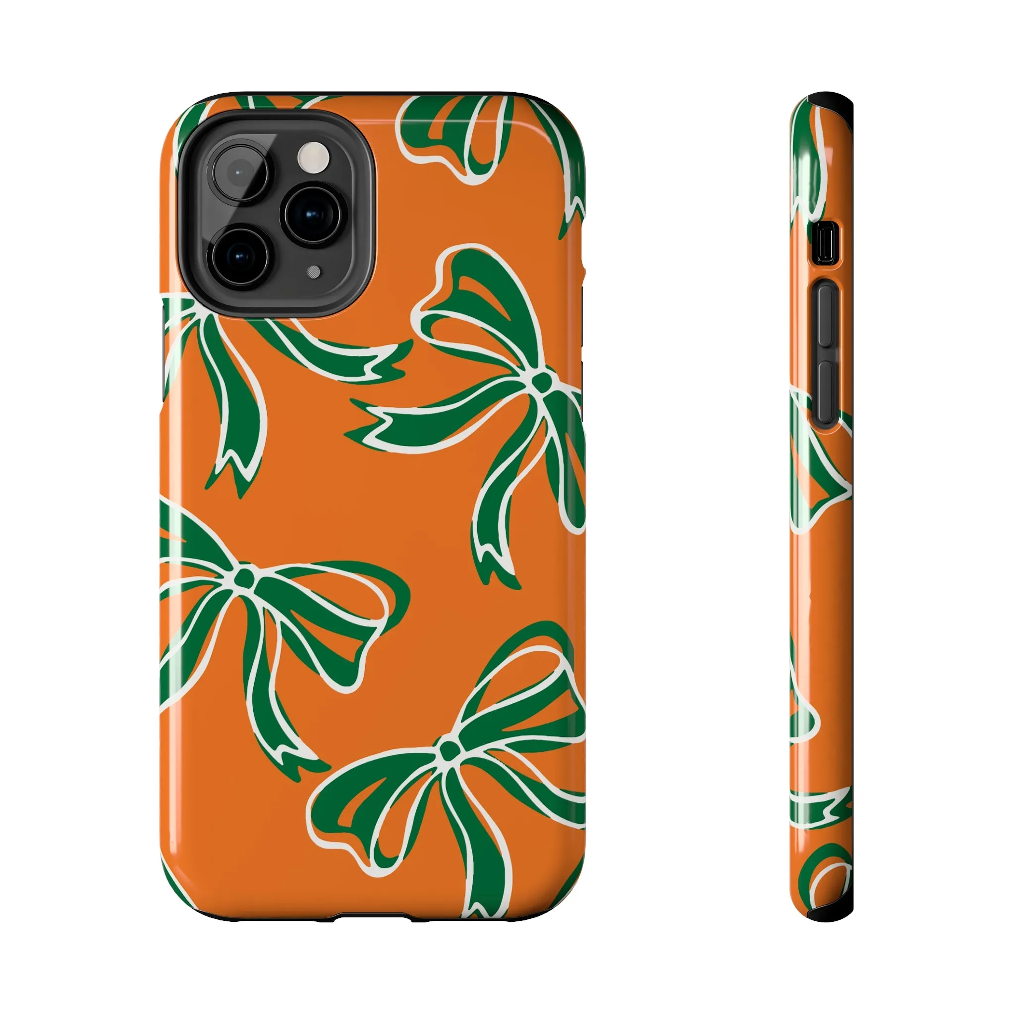 Trendy Bow Phone Case, Bed Party Bow Iphone case, Bow Phone Case, - Miami Hurricanes, 305, Miami, Orange and Green