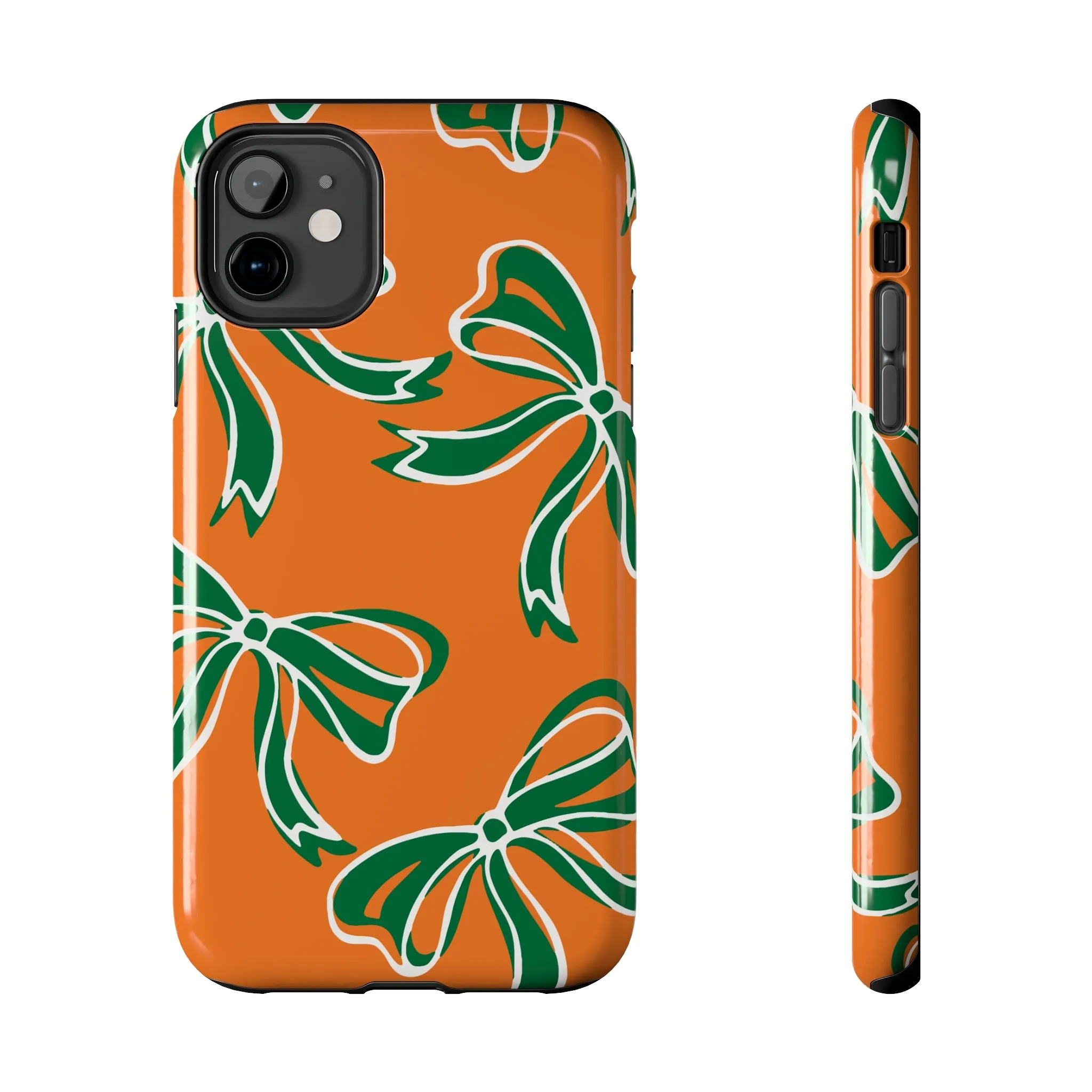 Trendy Bow Phone Case, Bed Party Bow Iphone case, Bow Phone Case, - Miami Hurricanes, 305, Miami, Orange and Green