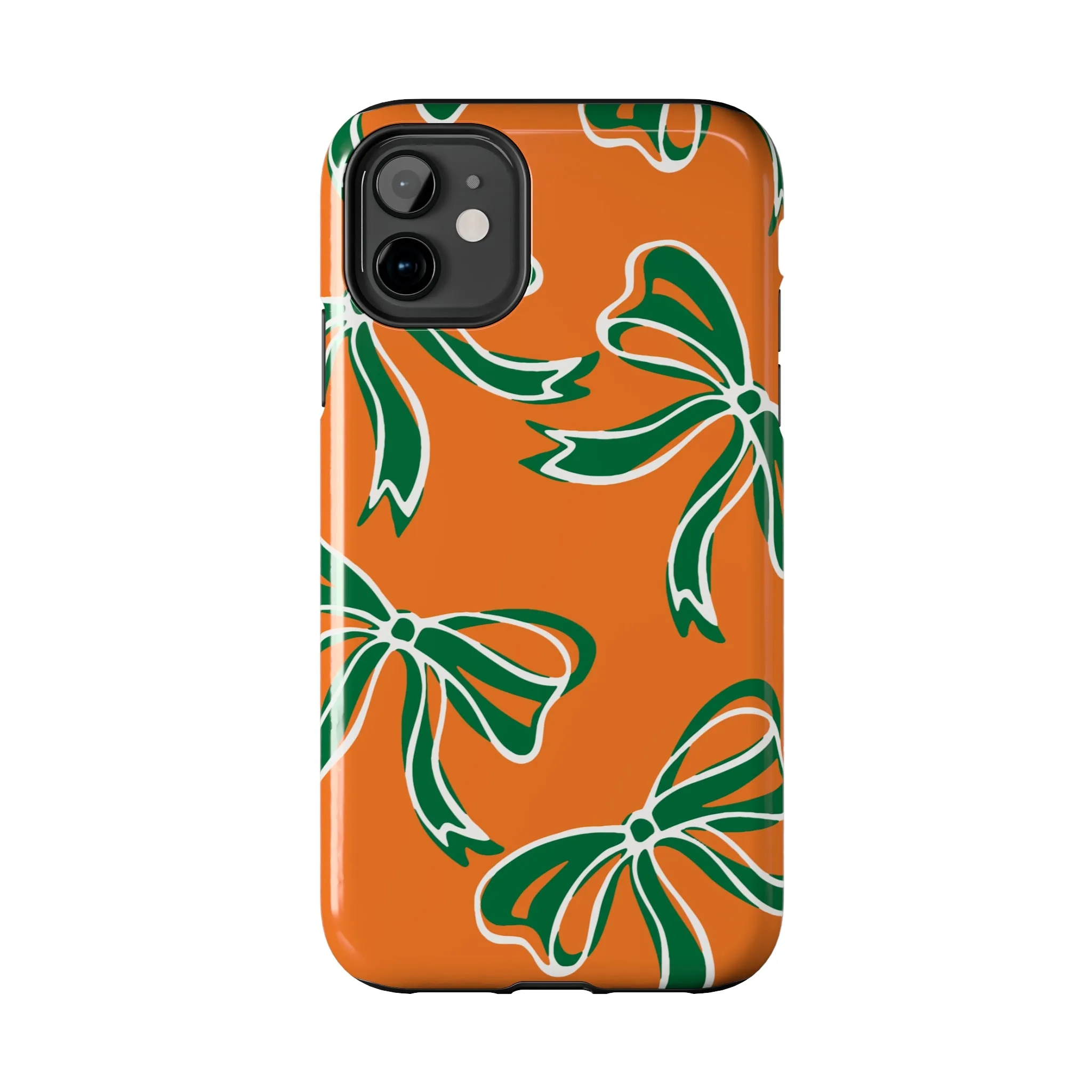 Trendy Bow Phone Case, Bed Party Bow Iphone case, Bow Phone Case, - Miami Hurricanes, 305, Miami, Orange and Green