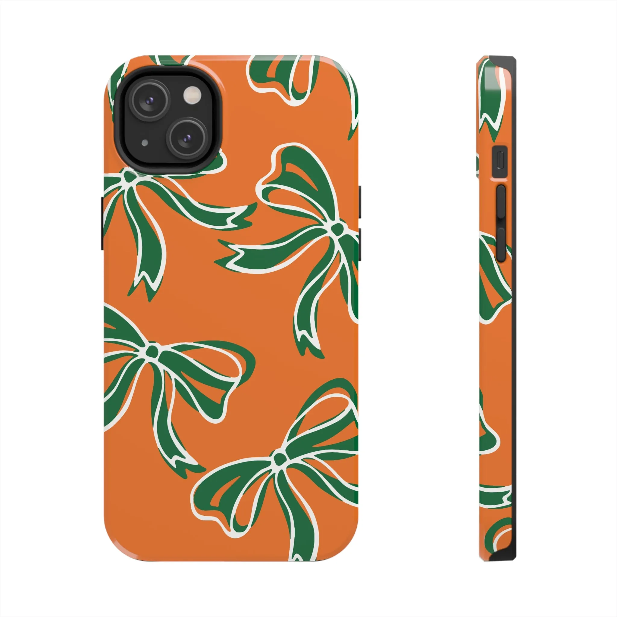 Trendy Bow Phone Case, Bed Party Bow Iphone case, Bow Phone Case, - Miami Hurricanes, 305, Miami, Orange and Green