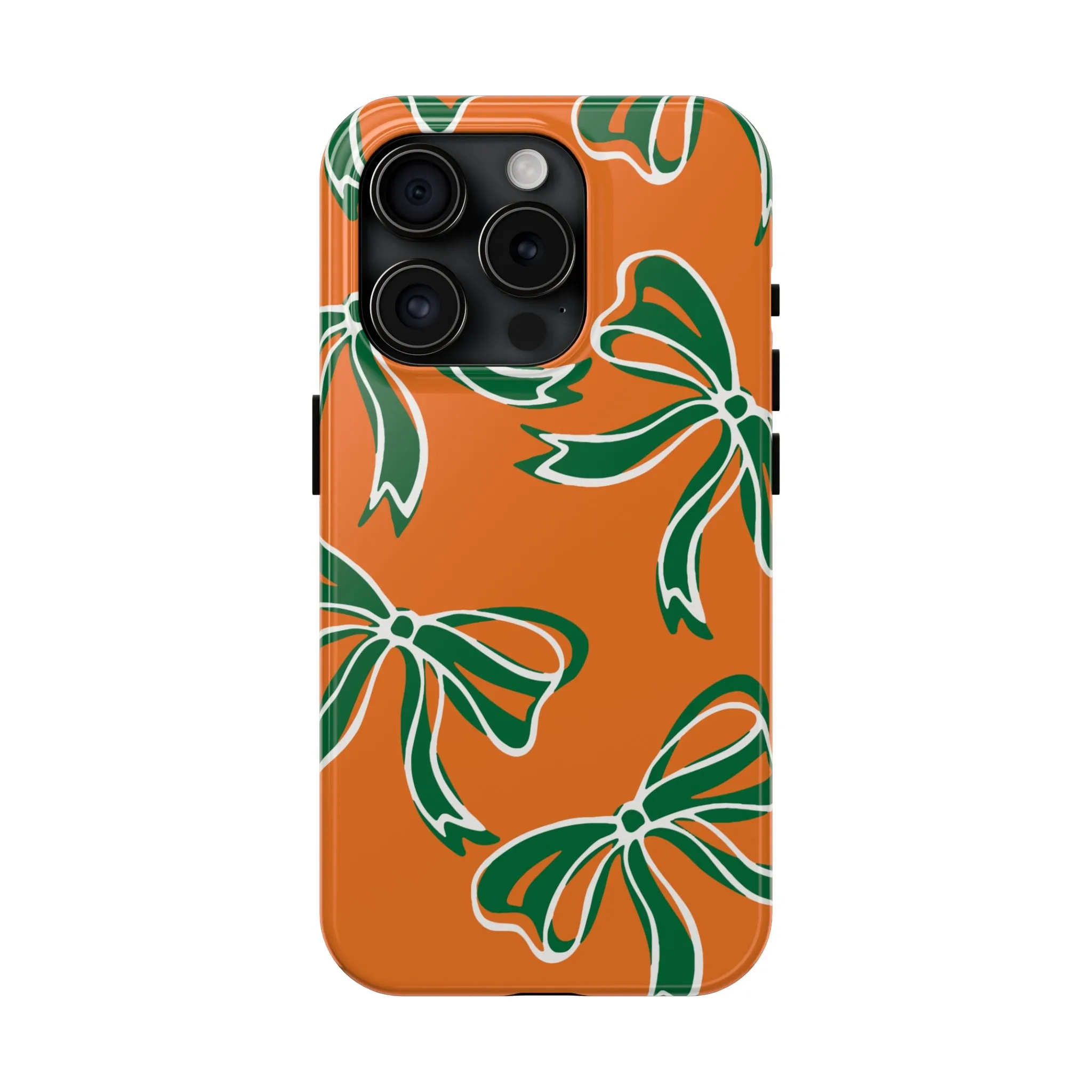 Trendy Bow Phone Case, Bed Party Bow Iphone case, Bow Phone Case, - Miami Hurricanes, 305, Miami, Orange and Green