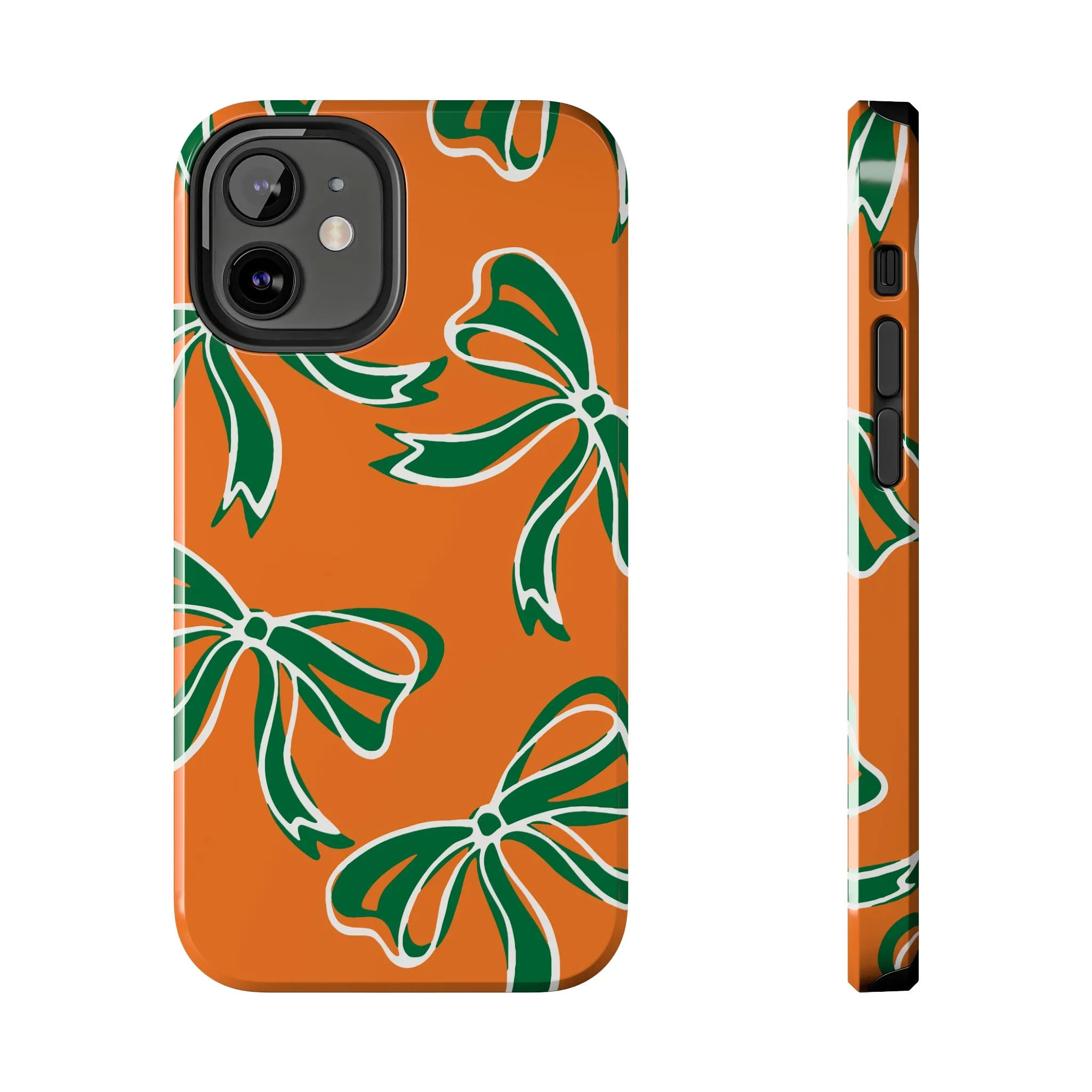 Trendy Bow Phone Case, Bed Party Bow Iphone case, Bow Phone Case, - Miami Hurricanes, 305, Miami, Orange and Green