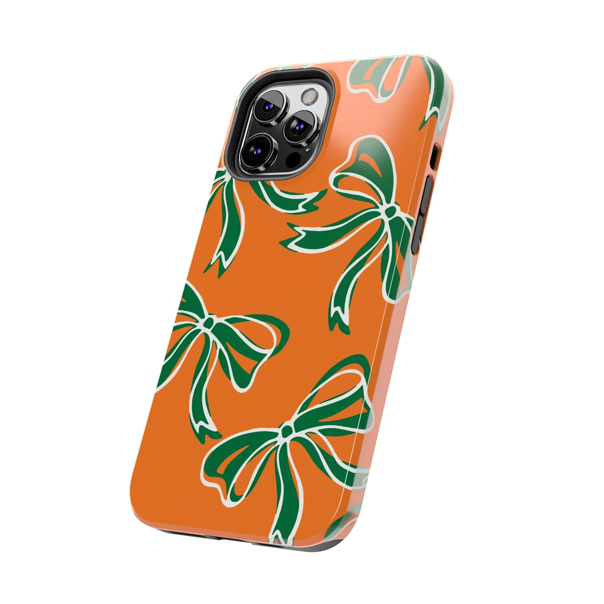 Trendy Bow Phone Case, Bed Party Bow Iphone case, Bow Phone Case, - Miami Hurricanes, 305, Miami, Orange and Green