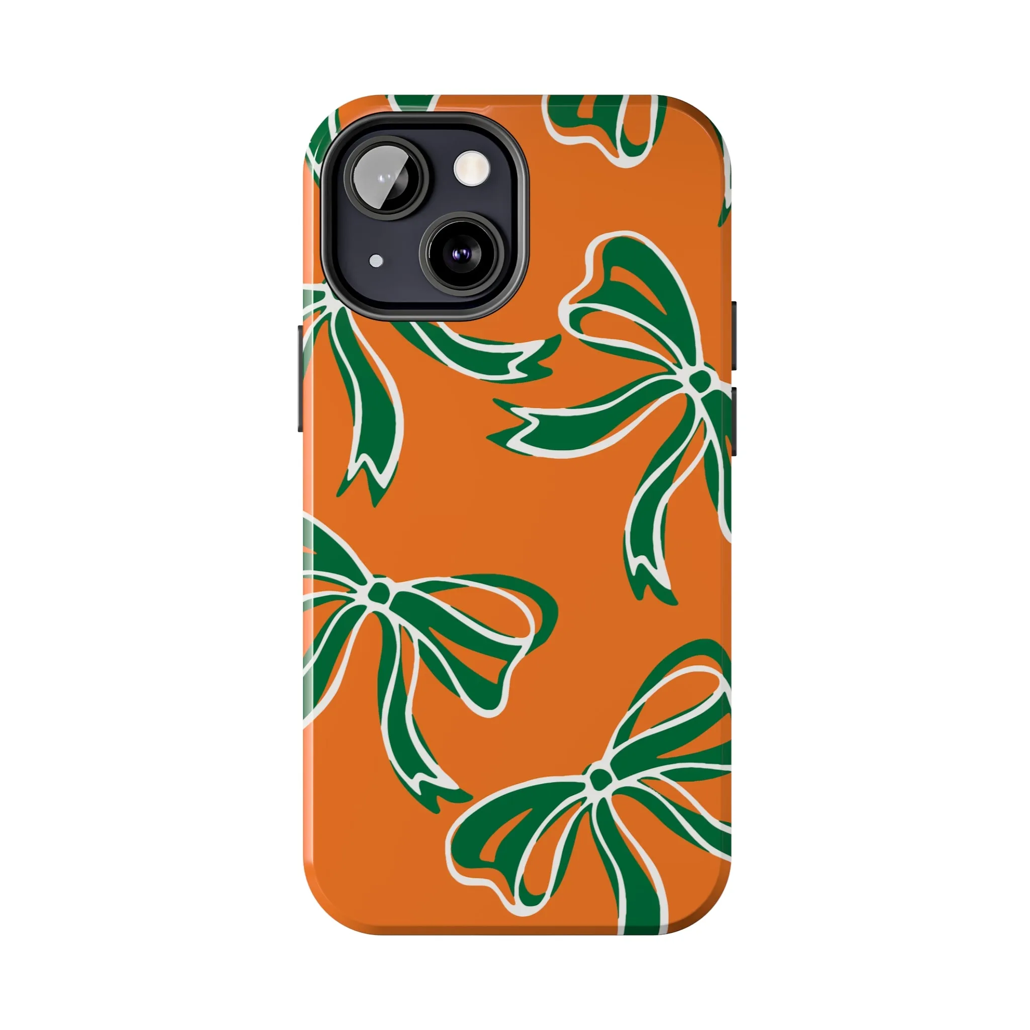 Trendy Bow Phone Case, Bed Party Bow Iphone case, Bow Phone Case, - Miami Hurricanes, 305, Miami, Orange and Green