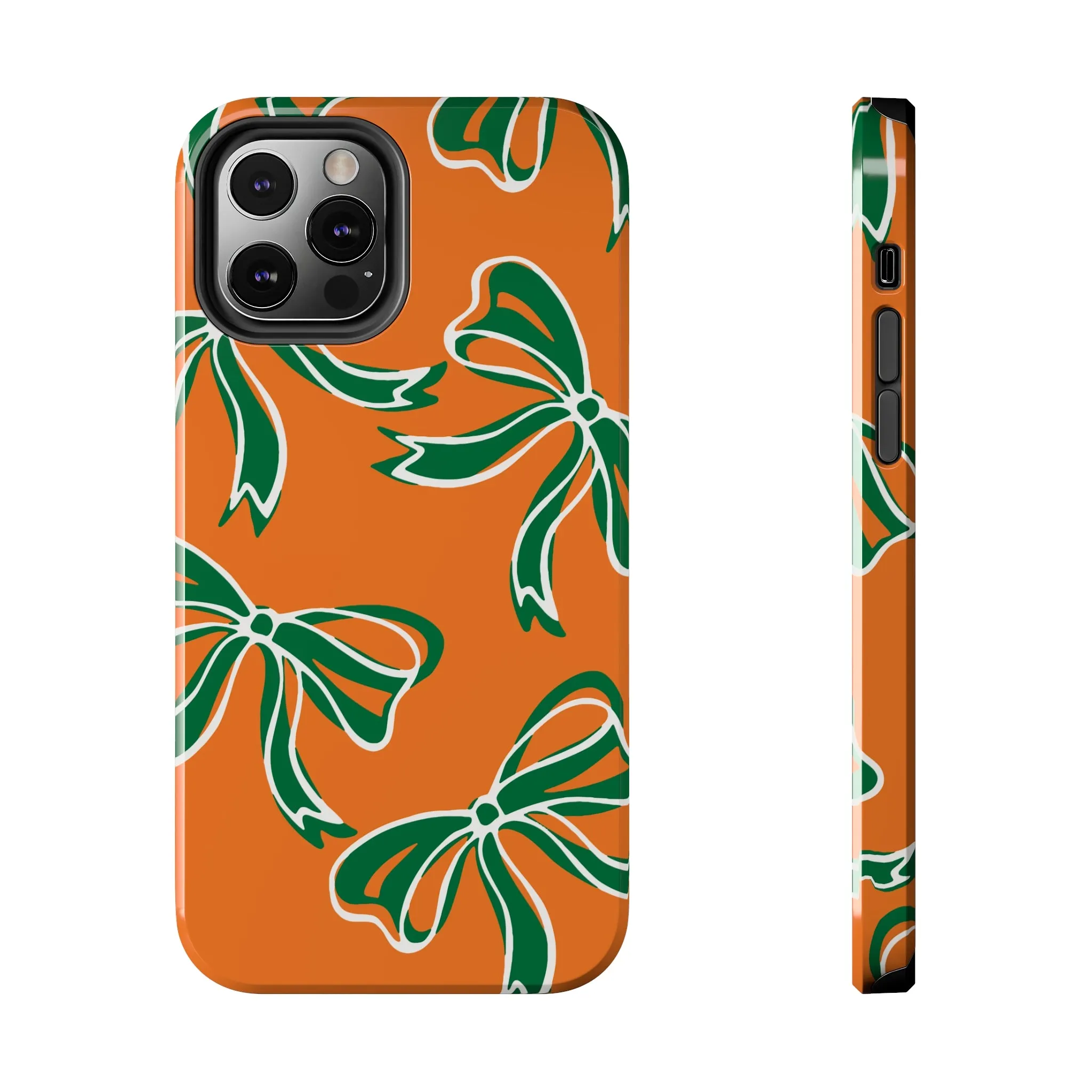 Trendy Bow Phone Case, Bed Party Bow Iphone case, Bow Phone Case, - Miami Hurricanes, 305, Miami, Orange and Green