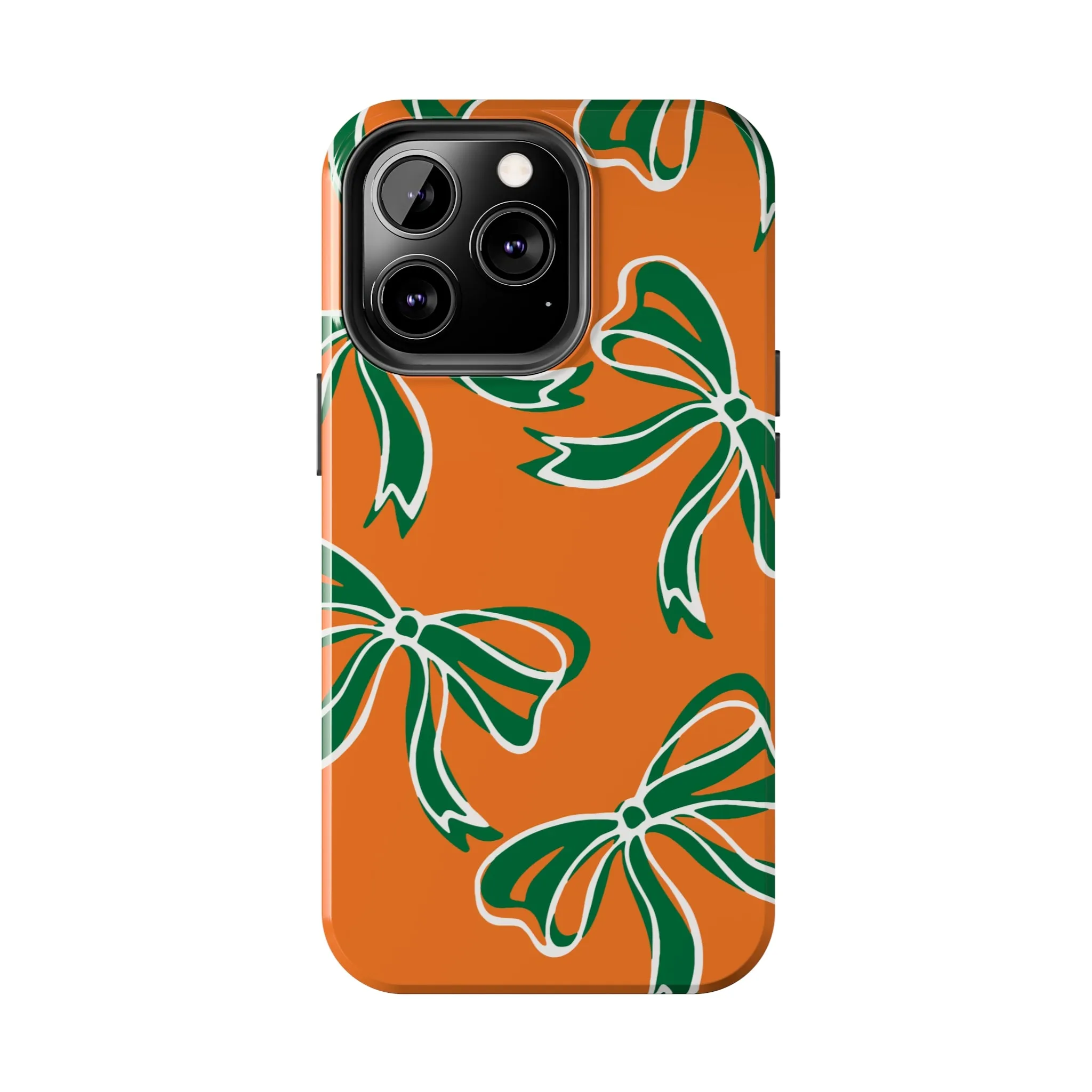 Trendy Bow Phone Case, Bed Party Bow Iphone case, Bow Phone Case, - Miami Hurricanes, 305, Miami, Orange and Green