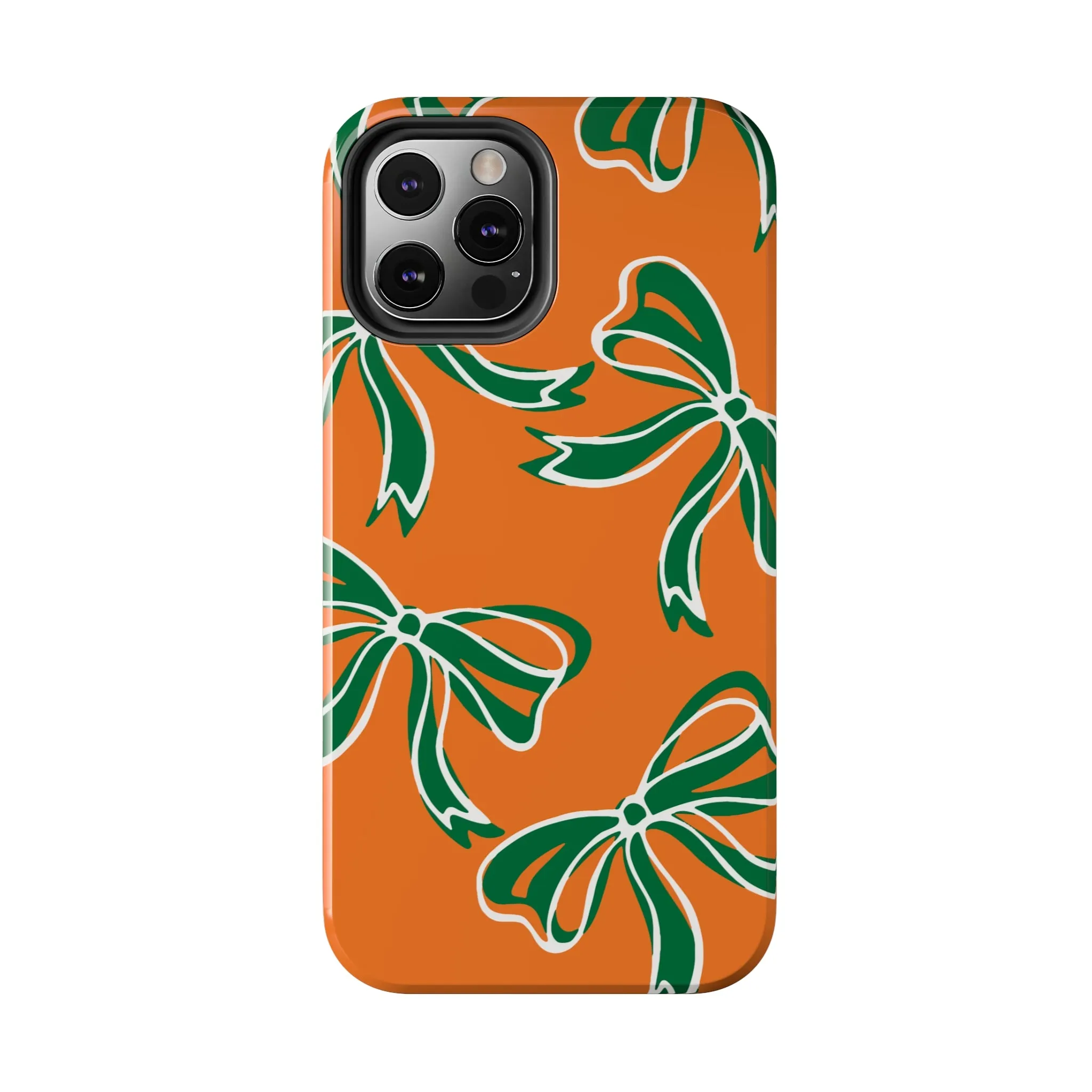 Trendy Bow Phone Case, Bed Party Bow Iphone case, Bow Phone Case, - Miami Hurricanes, 305, Miami, Orange and Green