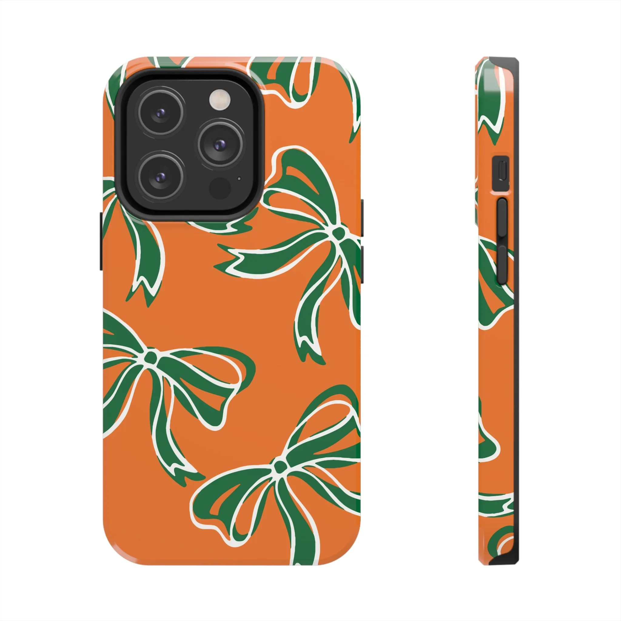 Trendy Bow Phone Case, Bed Party Bow Iphone case, Bow Phone Case, - Miami Hurricanes, 305, Miami, Orange and Green