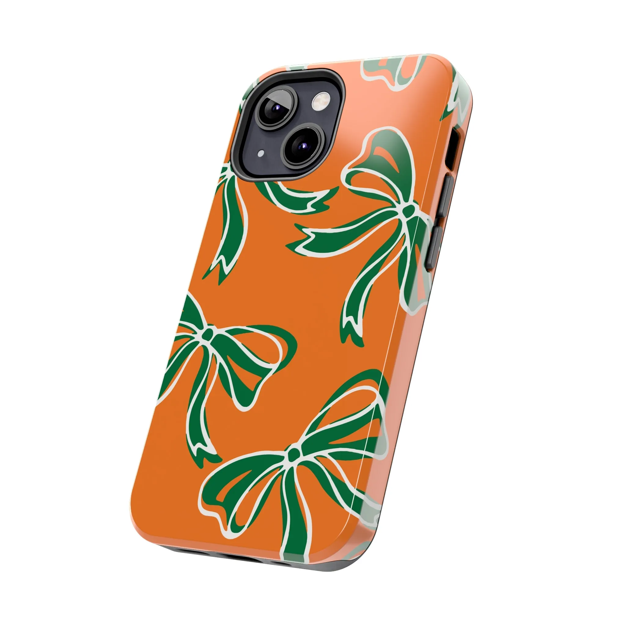 Trendy Bow Phone Case, Bed Party Bow Iphone case, Bow Phone Case, - Miami Hurricanes, 305, Miami, Orange and Green