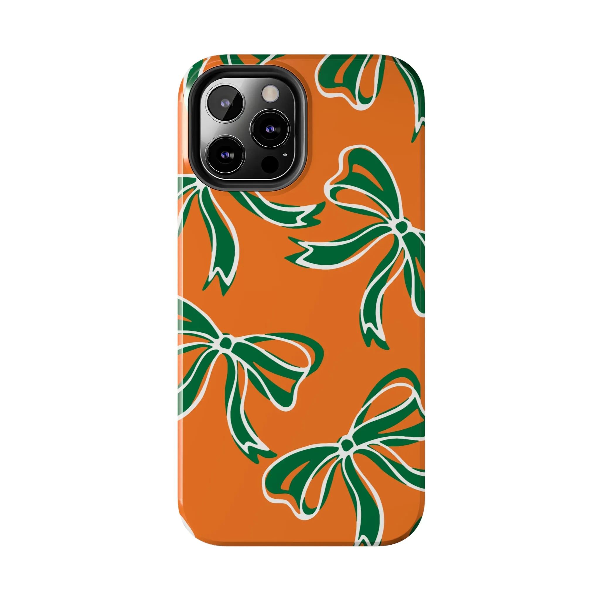 Trendy Bow Phone Case, Bed Party Bow Iphone case, Bow Phone Case, - Miami Hurricanes, 305, Miami, Orange and Green