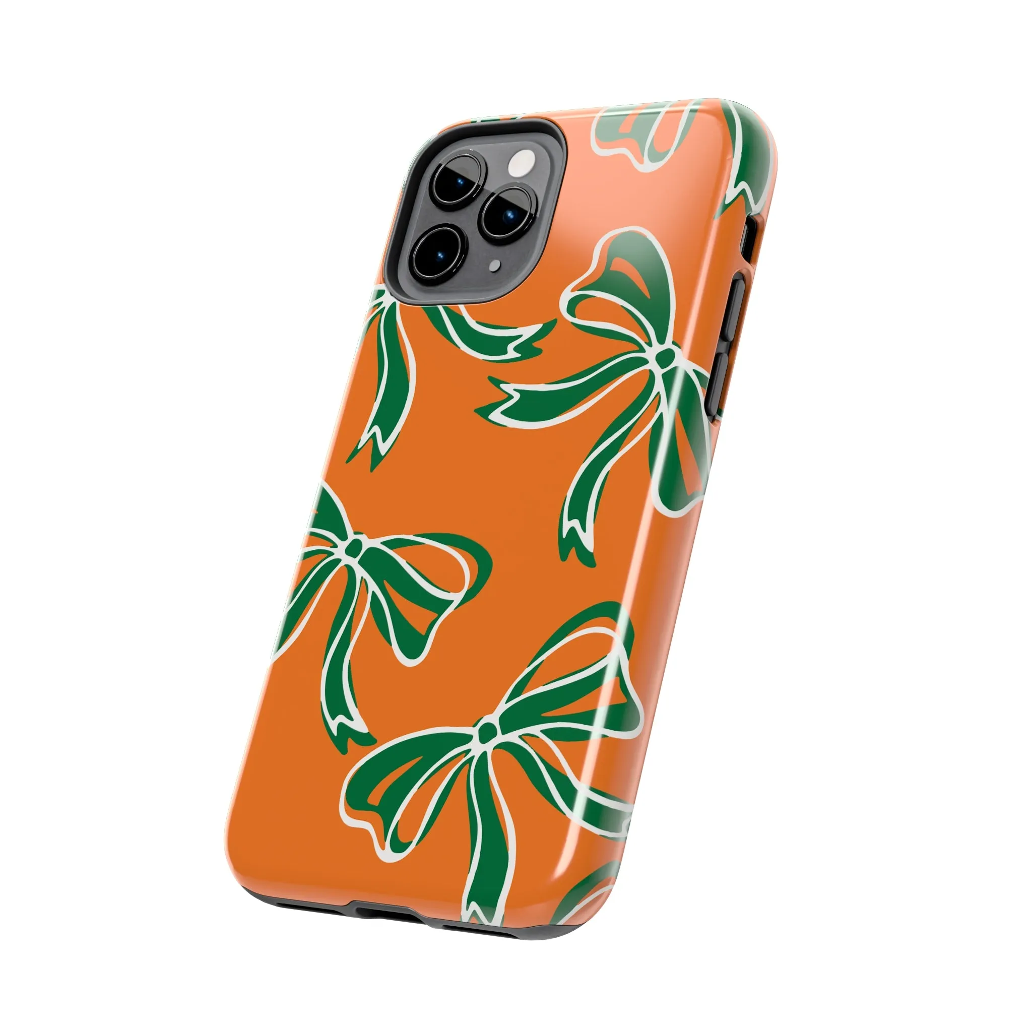 Trendy Bow Phone Case, Bed Party Bow Iphone case, Bow Phone Case, - Miami Hurricanes, 305, Miami, Orange and Green