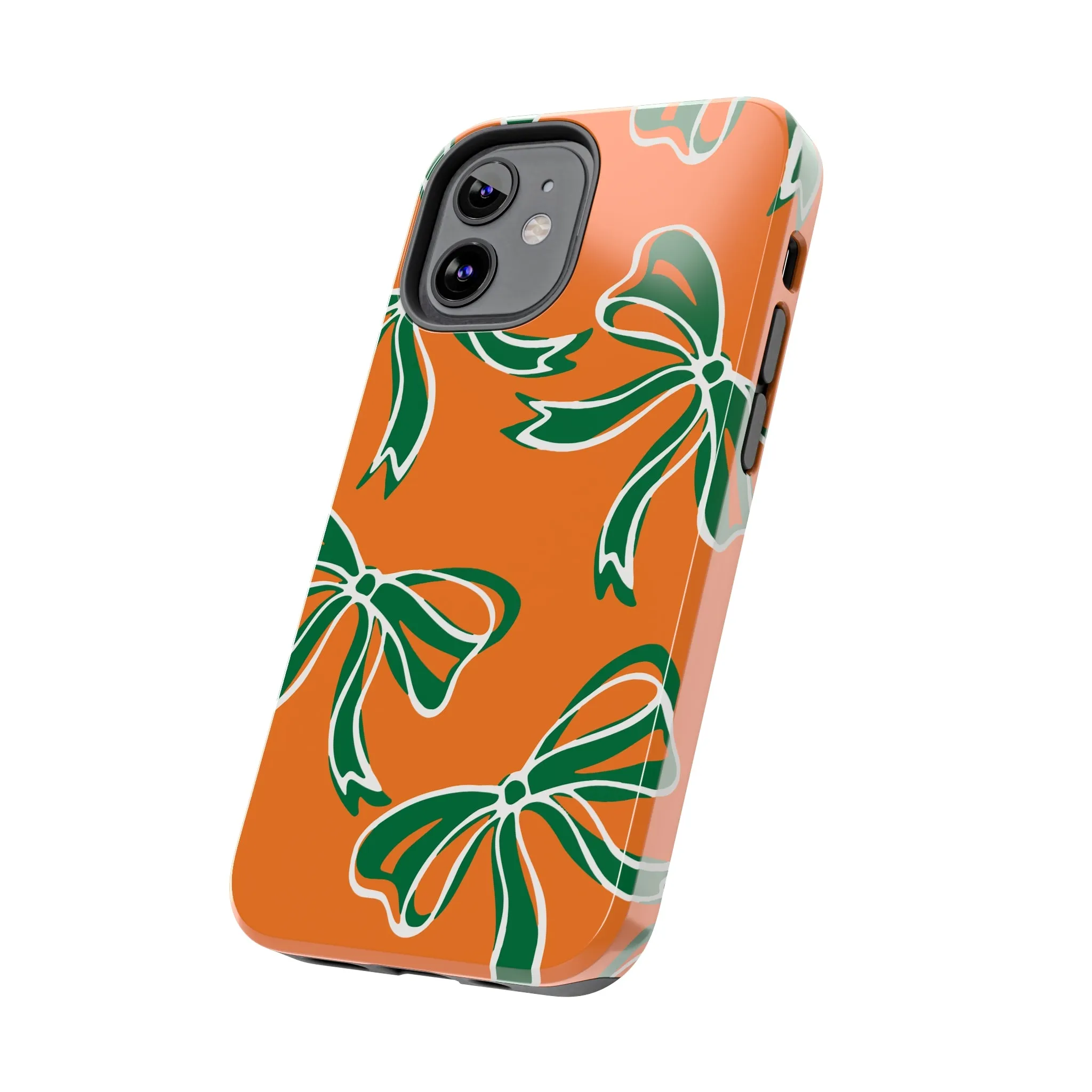 Trendy Bow Phone Case, Bed Party Bow Iphone case, Bow Phone Case, - Miami Hurricanes, 305, Miami, Orange and Green