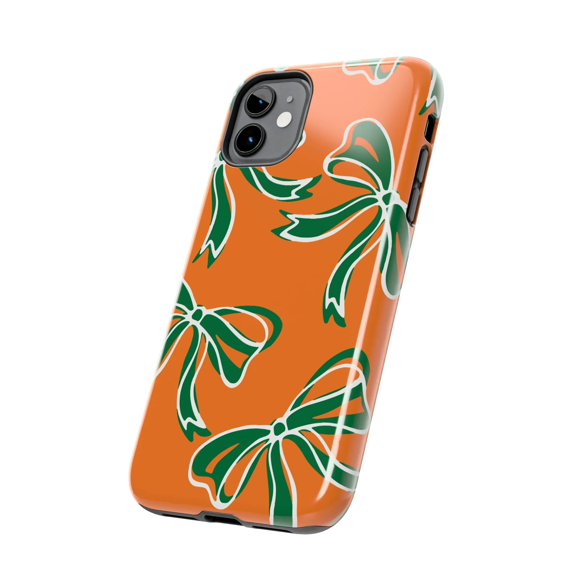 Trendy Bow Phone Case, Bed Party Bow Iphone case, Bow Phone Case, - Miami Hurricanes, 305, Miami, Orange and Green