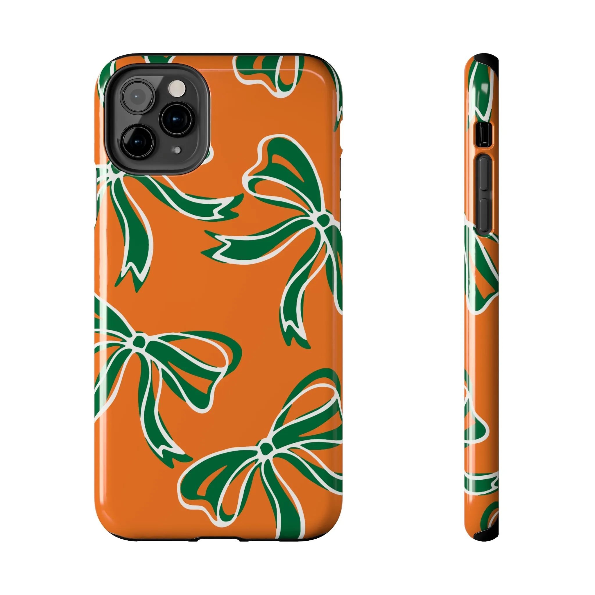 Trendy Bow Phone Case, Bed Party Bow Iphone case, Bow Phone Case, - Miami Hurricanes, 305, Miami, Orange and Green