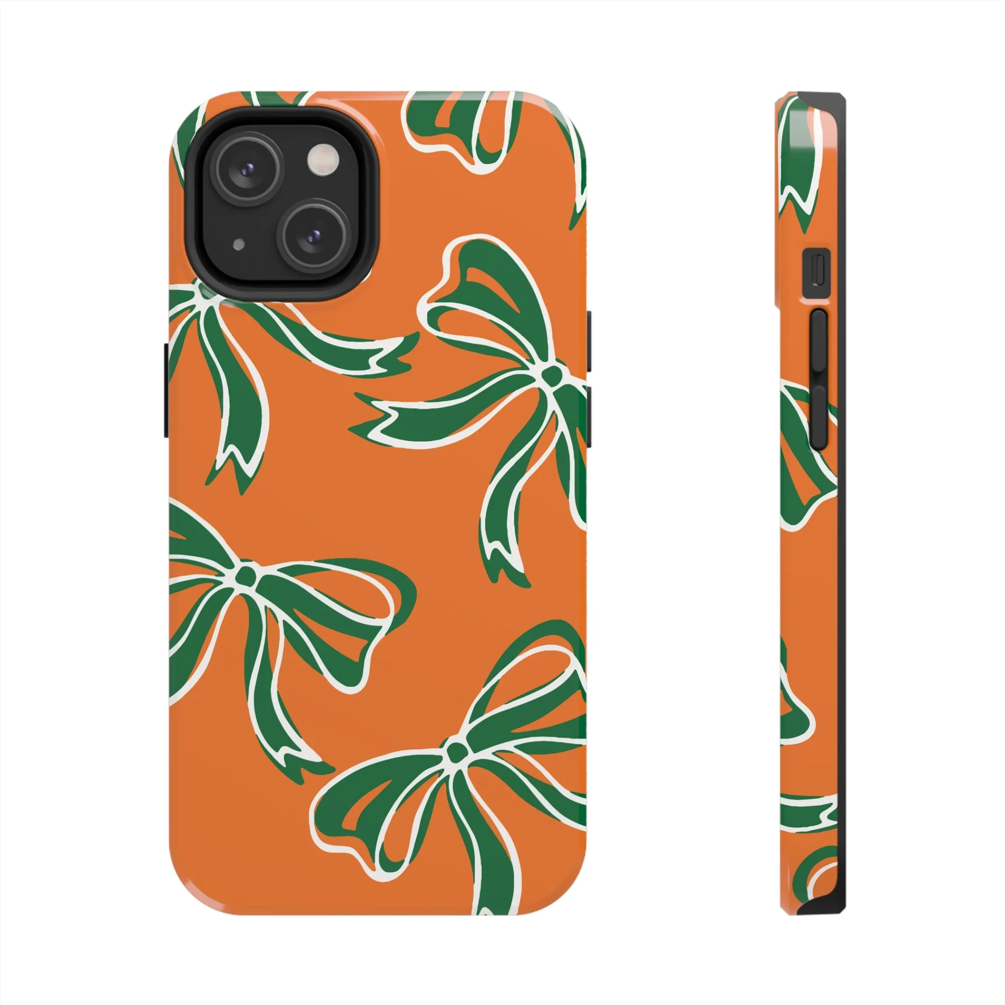 Trendy Bow Phone Case, Bed Party Bow Iphone case, Bow Phone Case, - Miami Hurricanes, 305, Miami, Orange and Green