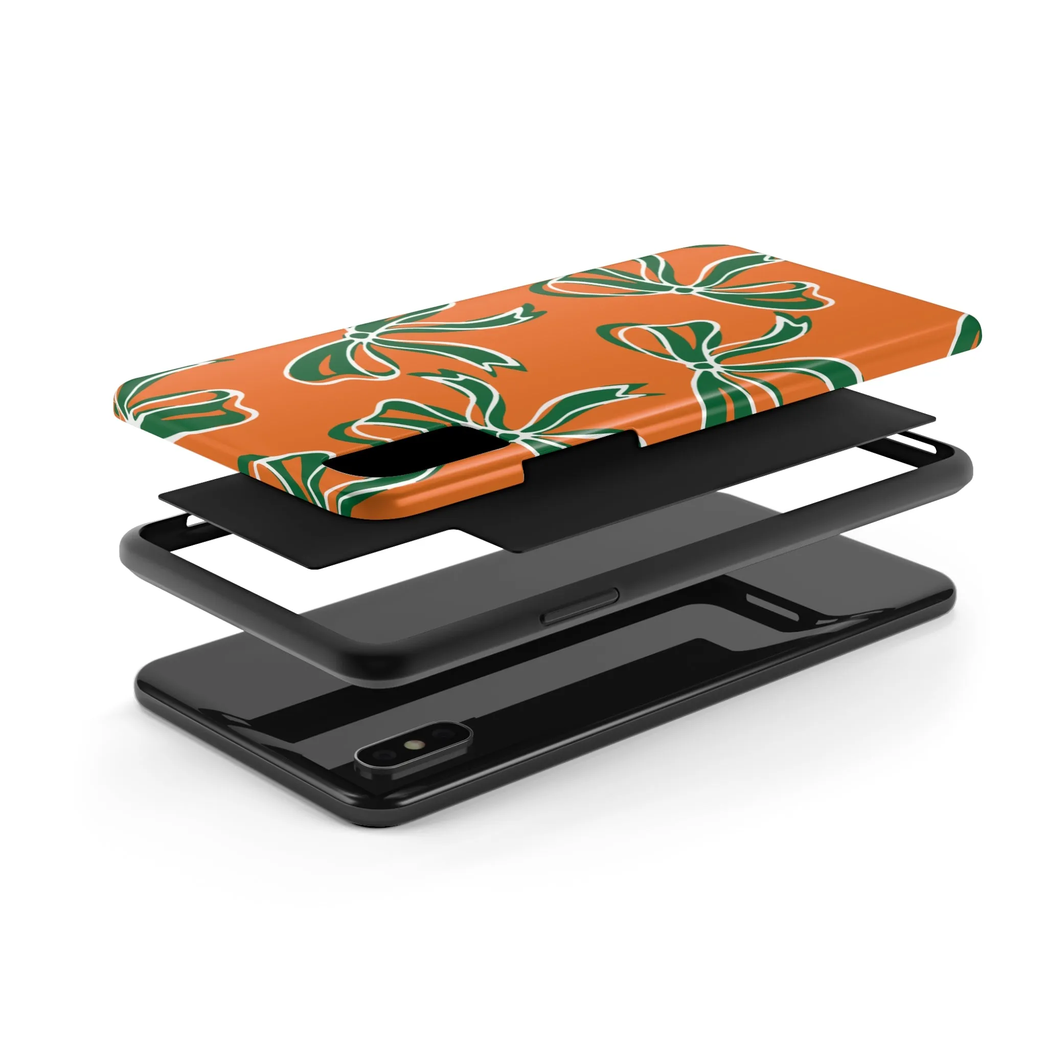 Trendy Bow Phone Case, Bed Party Bow Iphone case, Bow Phone Case, - Miami Hurricanes, 305, Miami, Orange and Green