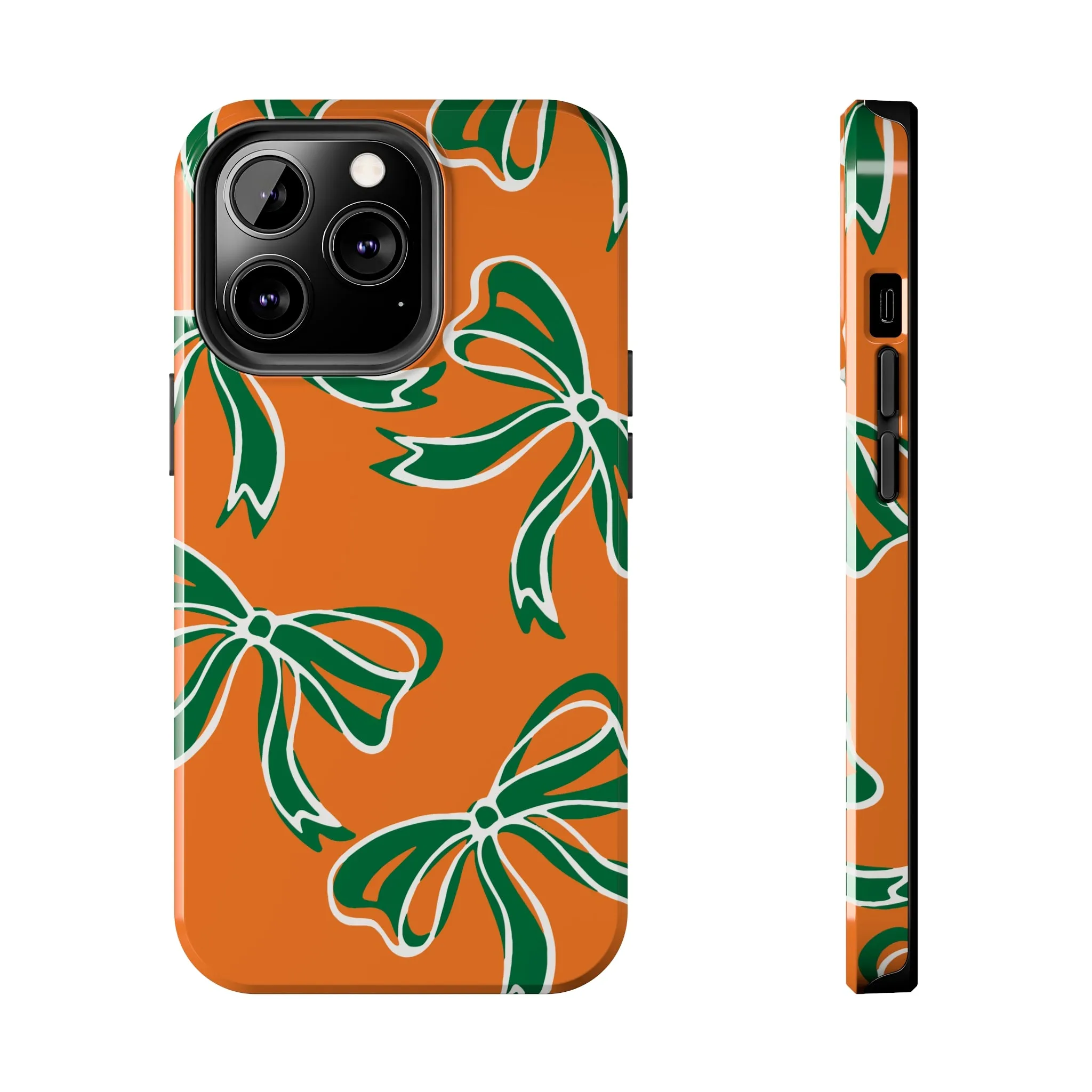 Trendy Bow Phone Case, Bed Party Bow Iphone case, Bow Phone Case, - Miami Hurricanes, 305, Miami, Orange and Green