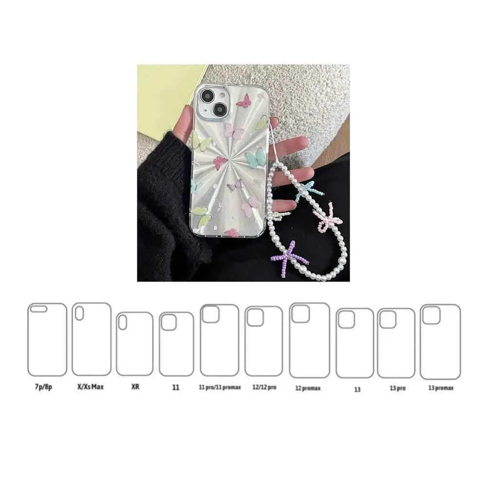 TSP3 Cute Phone Case for iPhone 15, 14, 13, and 12 Pro Max - Laser Colorful Pattern and Pearl Bow Bracelet