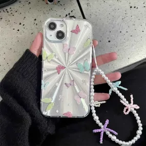 TSP3 Cute Phone Case for iPhone 15, 14, 13, and 12 Pro Max - Laser Colorful Pattern and Pearl Bow Bracelet