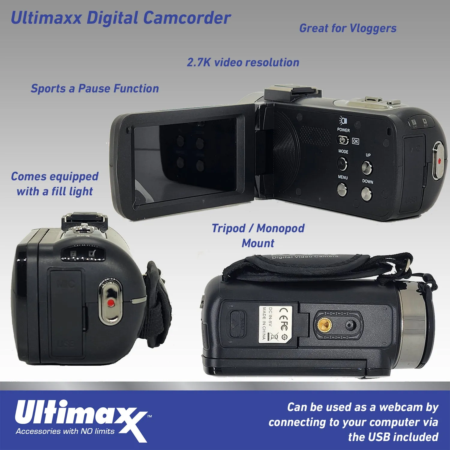 Ultimaxx 4K Ultra HD Camcorder Video Vlogging Camera  with LED Light 42MP, 18x Digital Zoom with Remote Control 3.0" LCD Screen Christmas Holiday GIFT Bundle