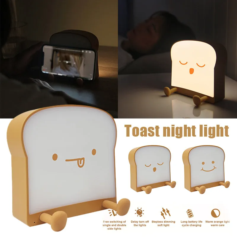 USB Bedroom Cute Charging Toast Night Light with Touch Sensor