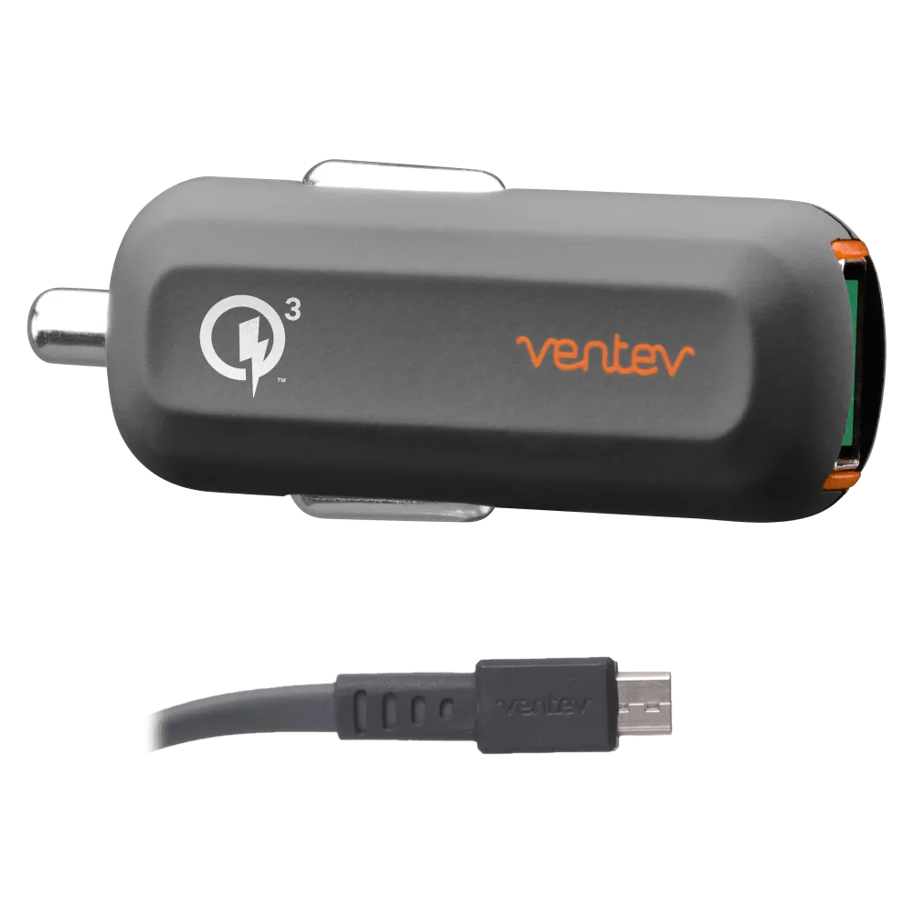 Ventev QC3.0 24W dashport rq1300 mini Car Charger and USB A to Micro USB Cable 3.3ft Gray by Ventev