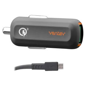 Ventev QC3.0 24W dashport rq1300 mini Car Charger and USB A to Micro USB Cable 3.3ft Gray by Ventev