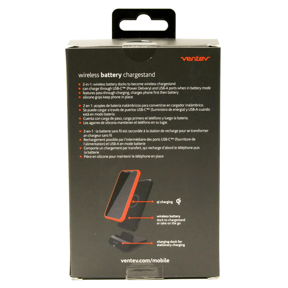 Ventev wireless battery charge stand 10W 10,000 mAh Black by Ventev