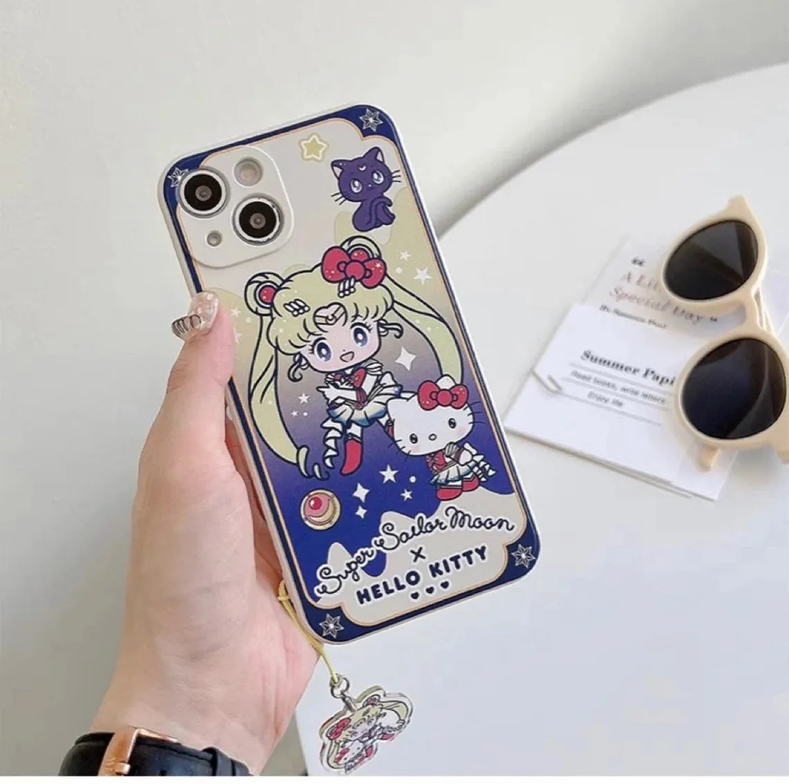 White Sailor Moon with Phone Strap KT MM KU CN PN iPhone Case 6 7 8 PLUS SE2 XS XR X 11 12 13 14 15 16 Pro Promax 12mini 13mini