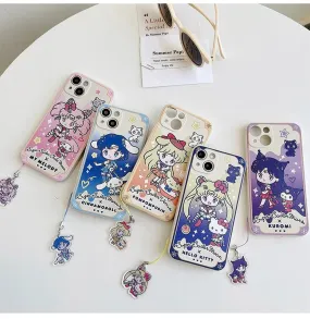 White Sailor Moon with Phone Strap KT MM KU CN PN iPhone Case 6 7 8 PLUS SE2 XS XR X 11 12 13 14 15 16 Pro Promax 12mini 13mini